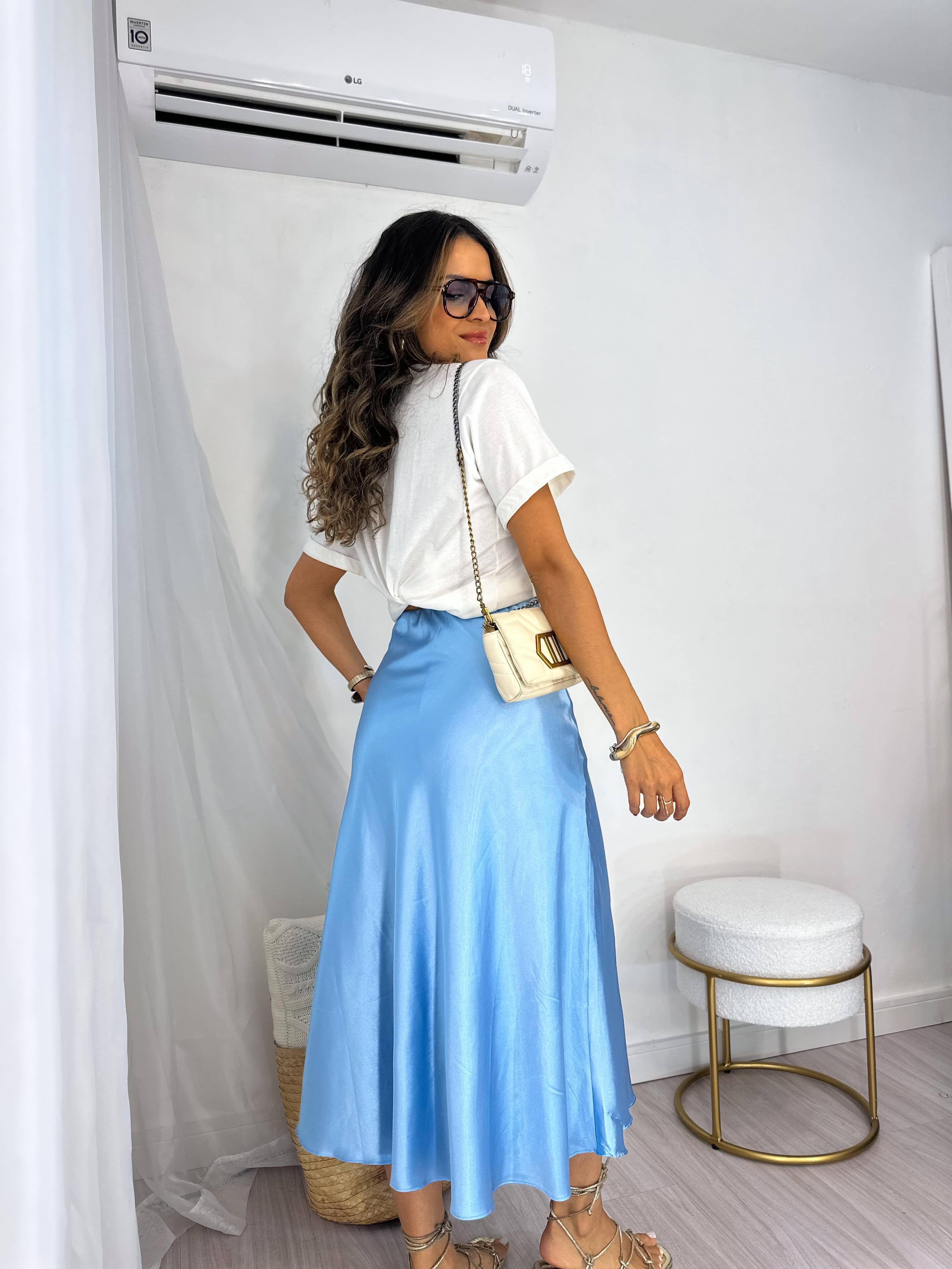 Saia Acetinada Azul Mavy