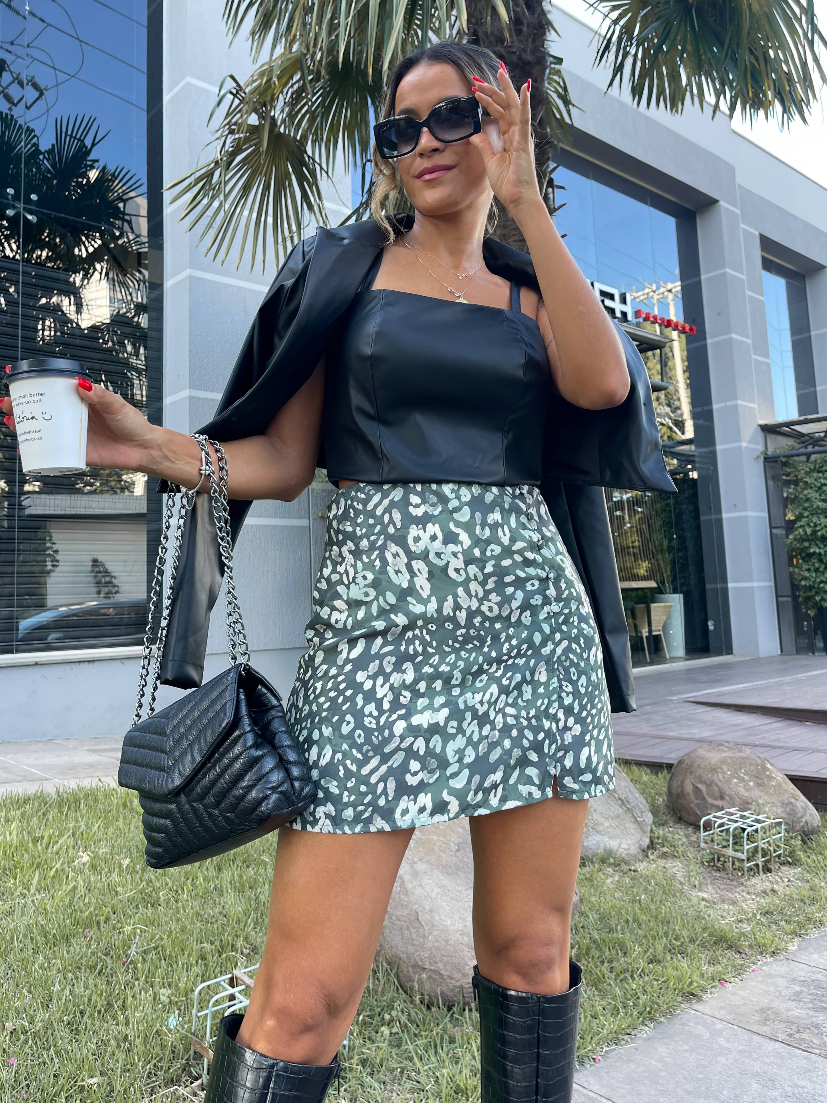 Cropped Couro Pamela Preto