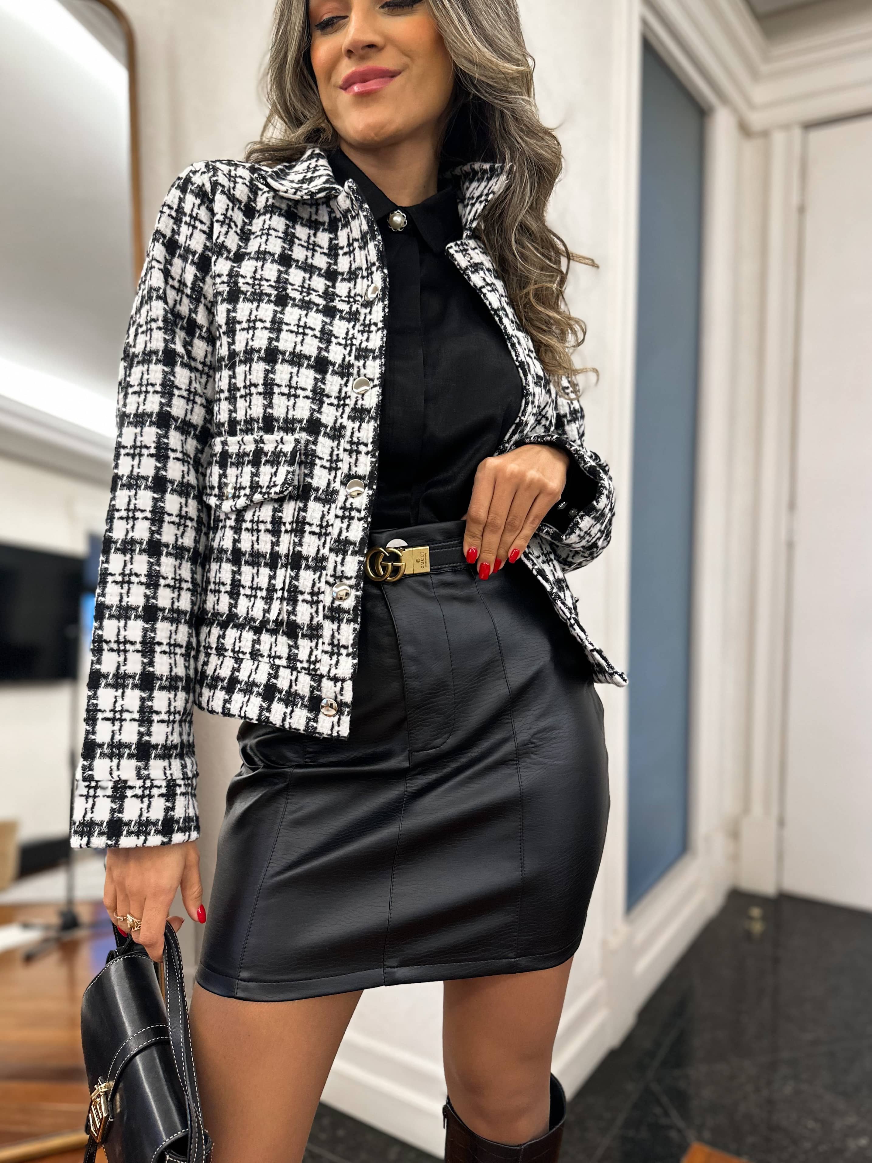 Casaco em Tweed Off Moly