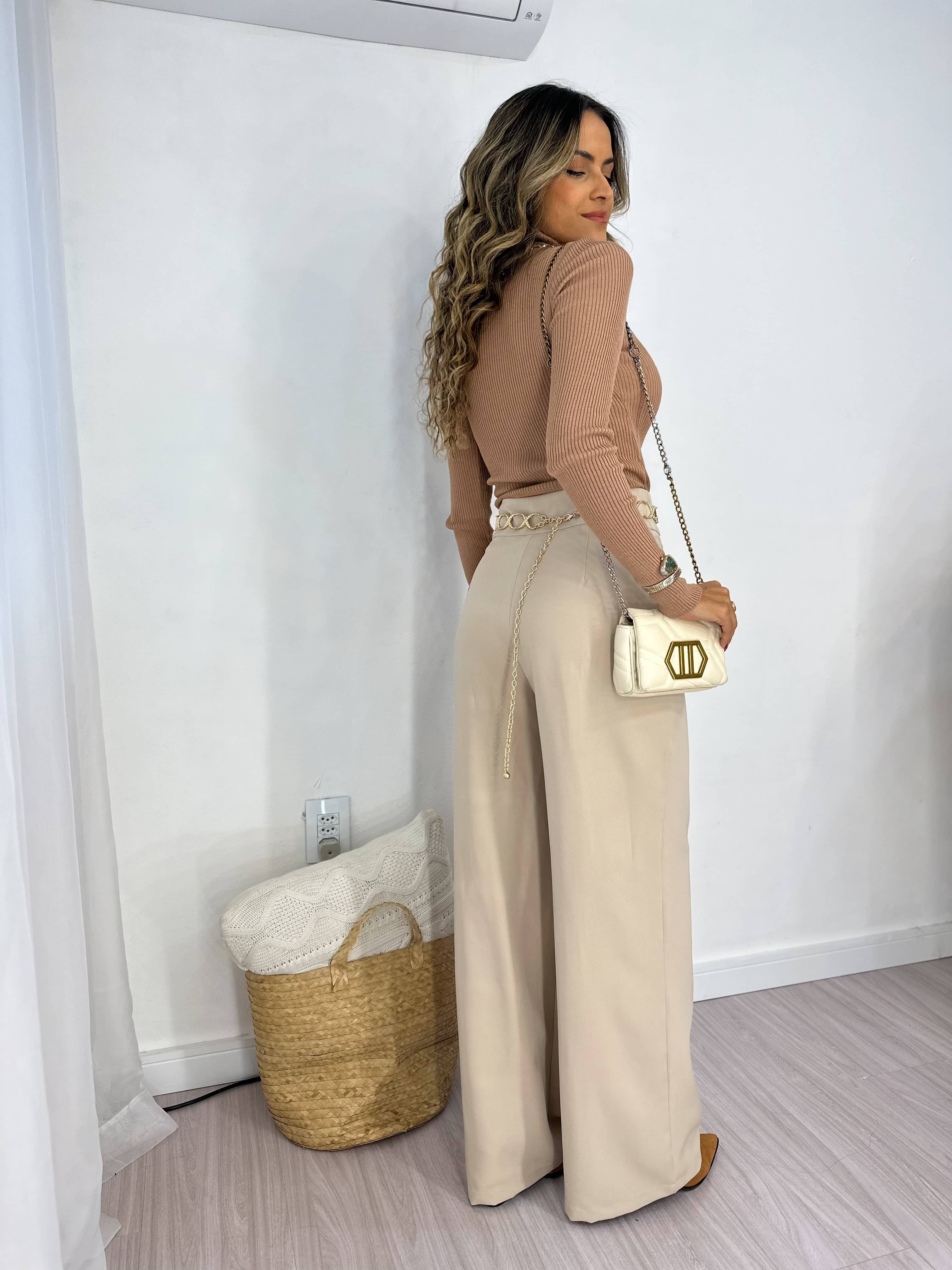 Calça Wide Leg Nude Muller