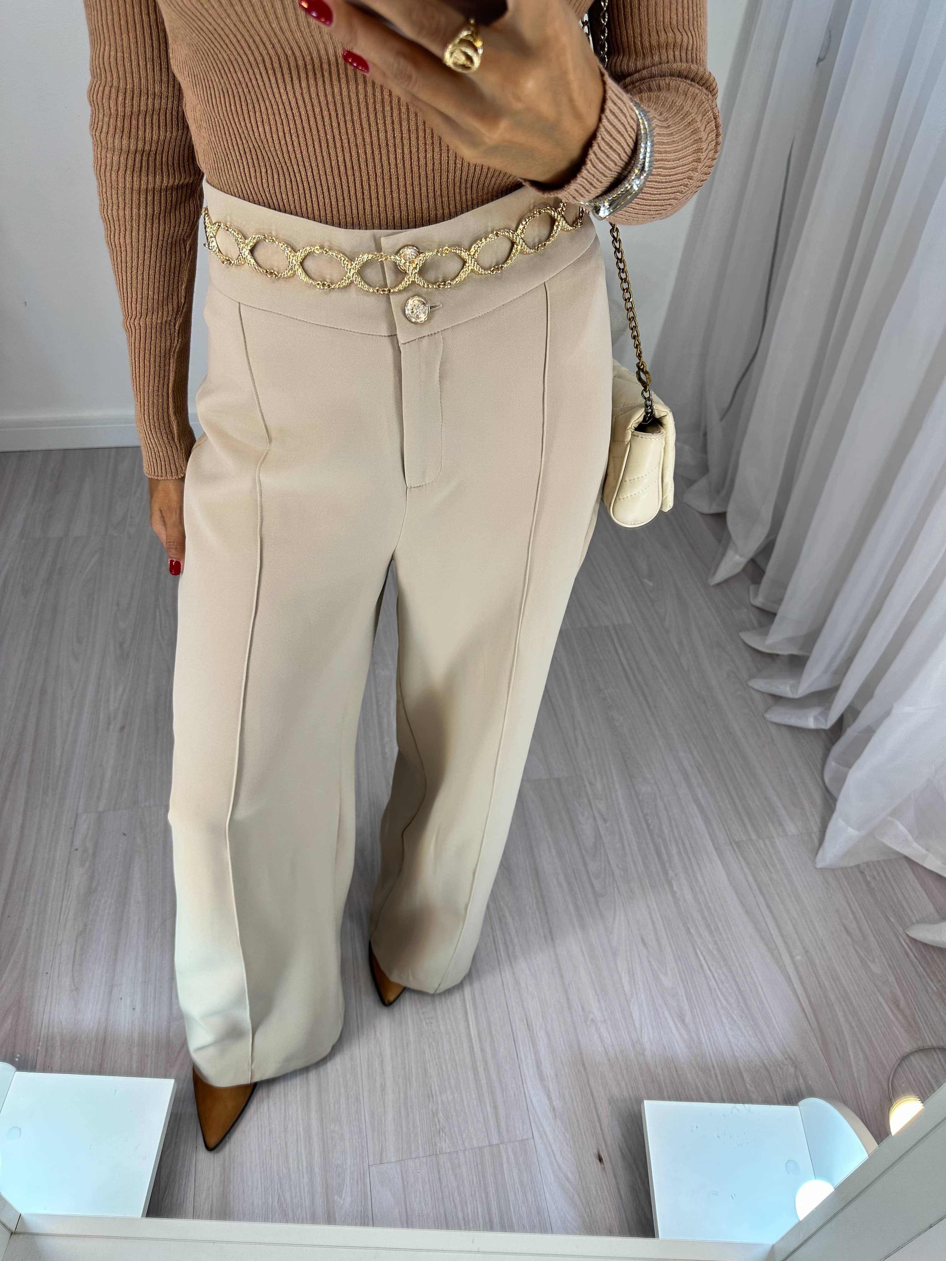 Calça Wide Leg Nude Muller
