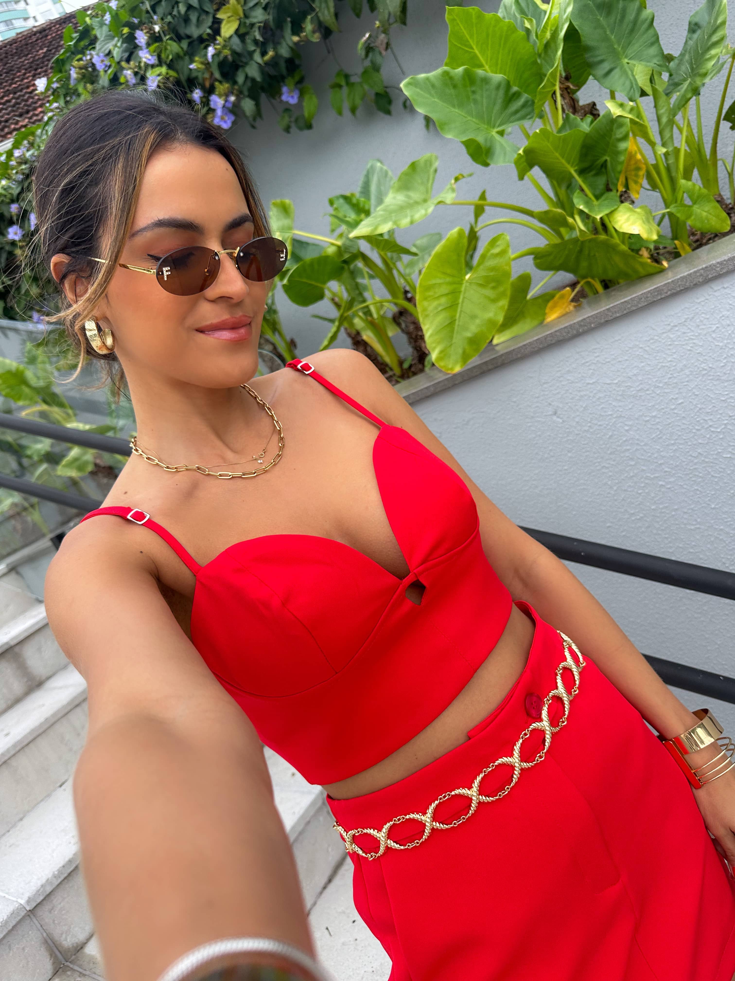 Saia Alfaiataria Vermelha Flora