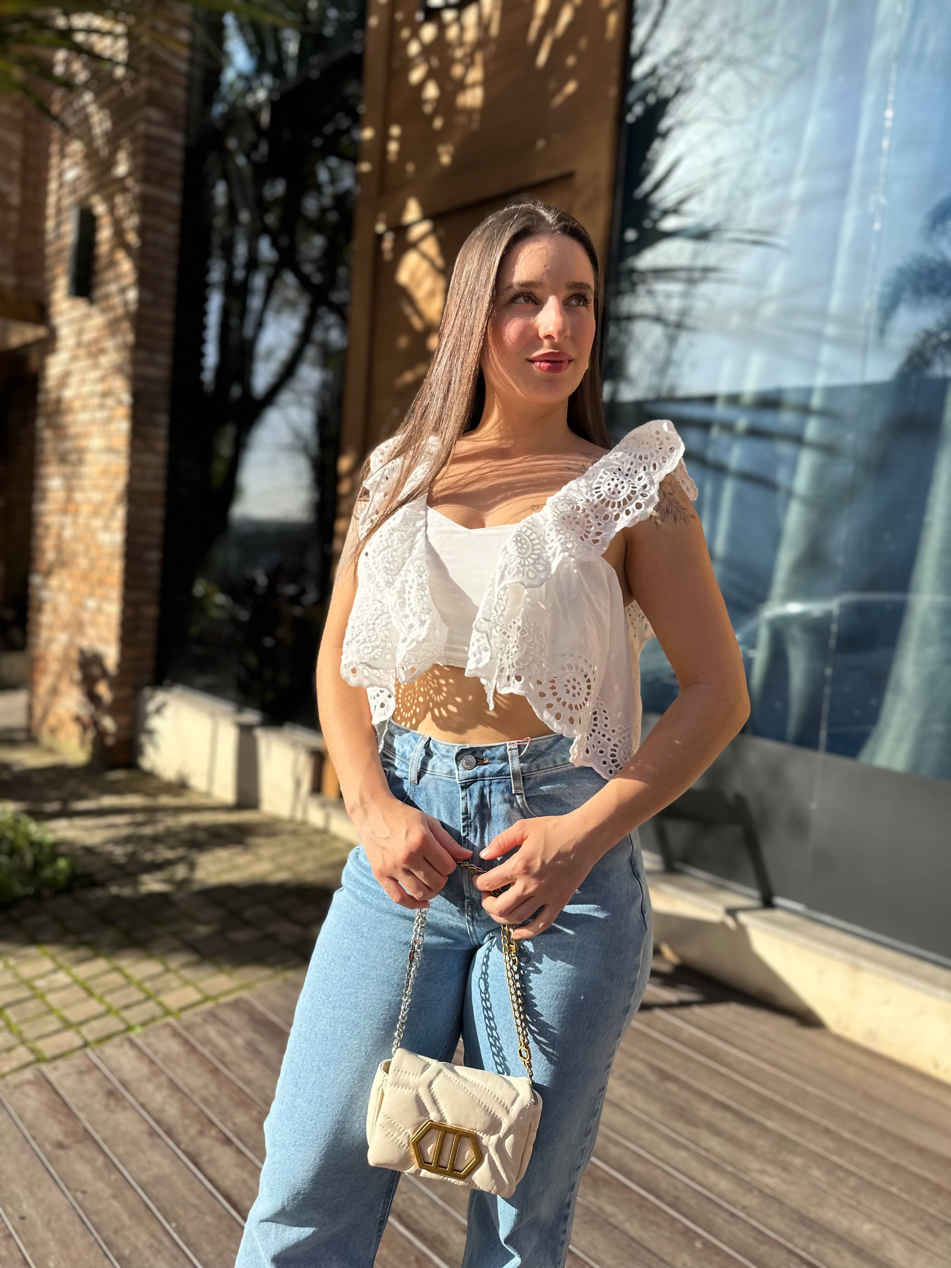 Cropped Broderi Mykonos Off