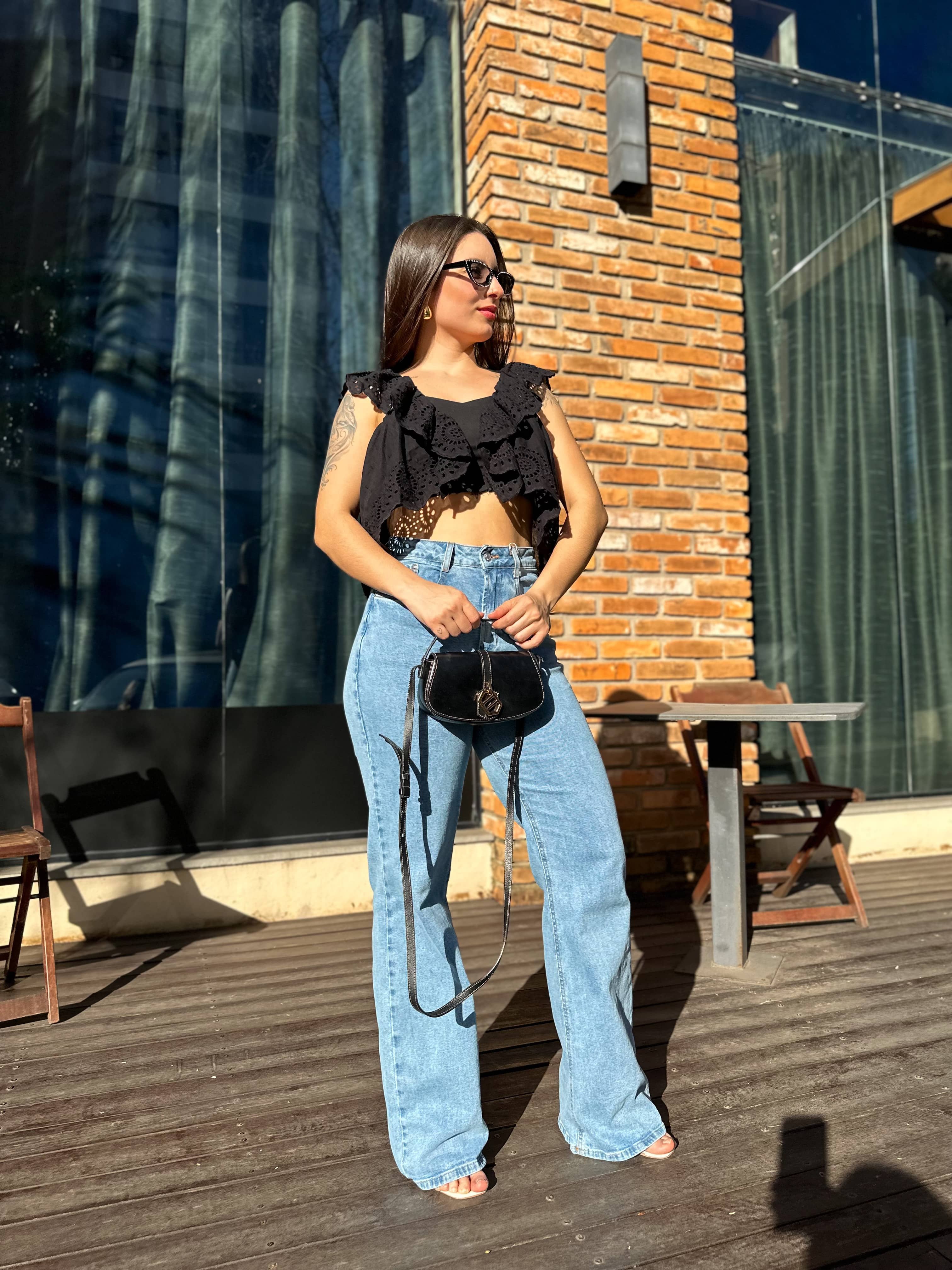 Cropped Broderi Mykonos Preto