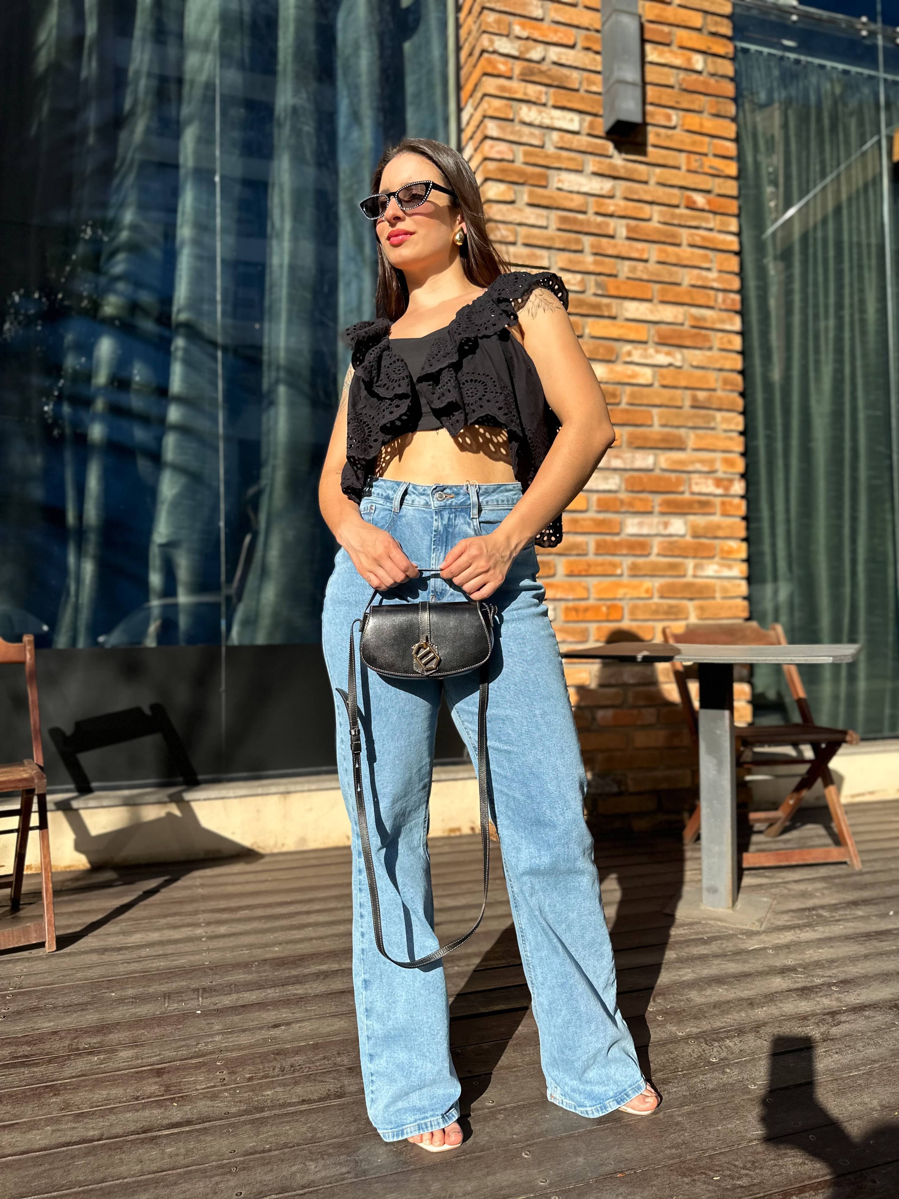 Cropped Broderi Mykonos Preto