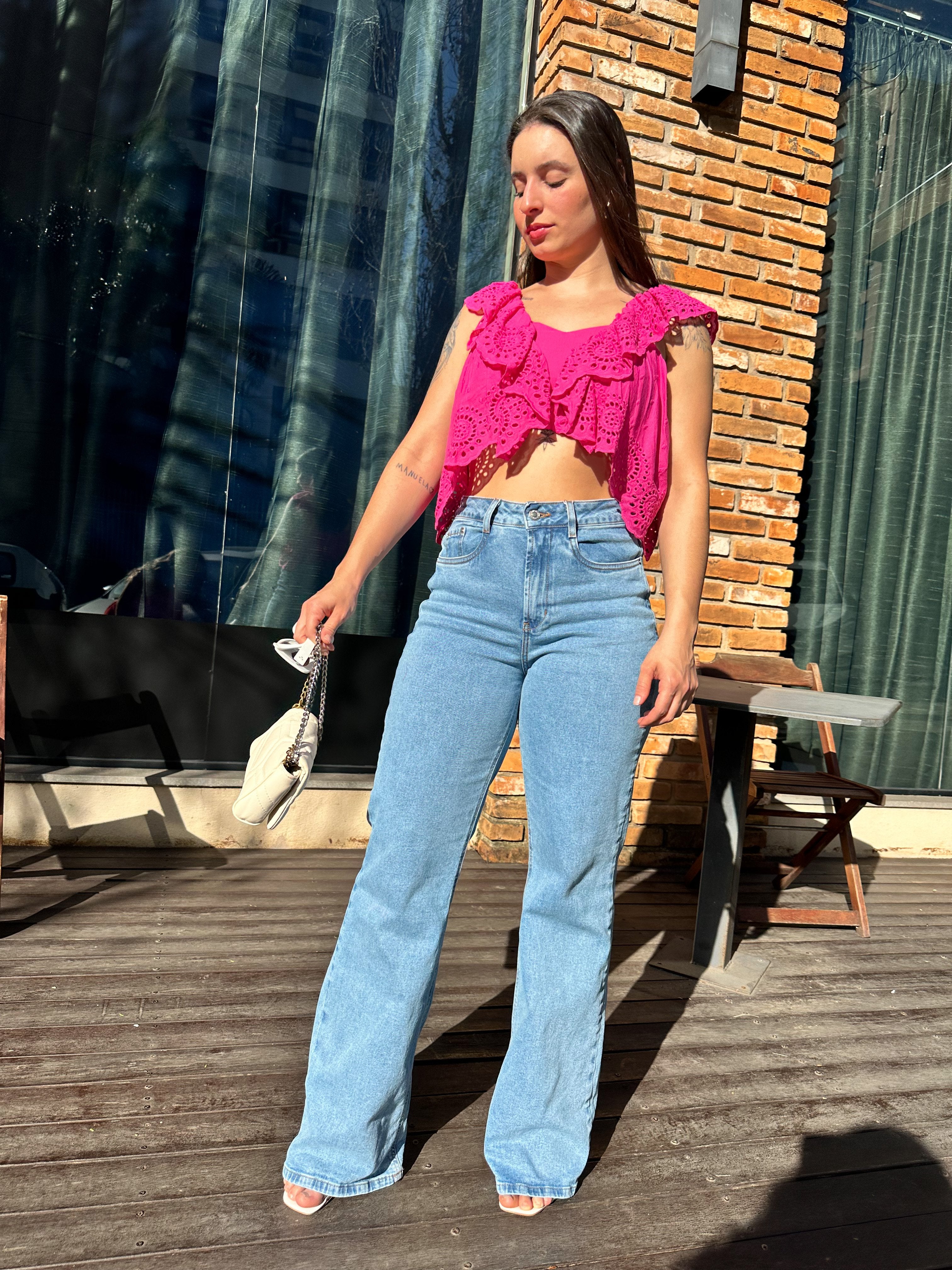 Cropped Broderi Mykonos Rosa