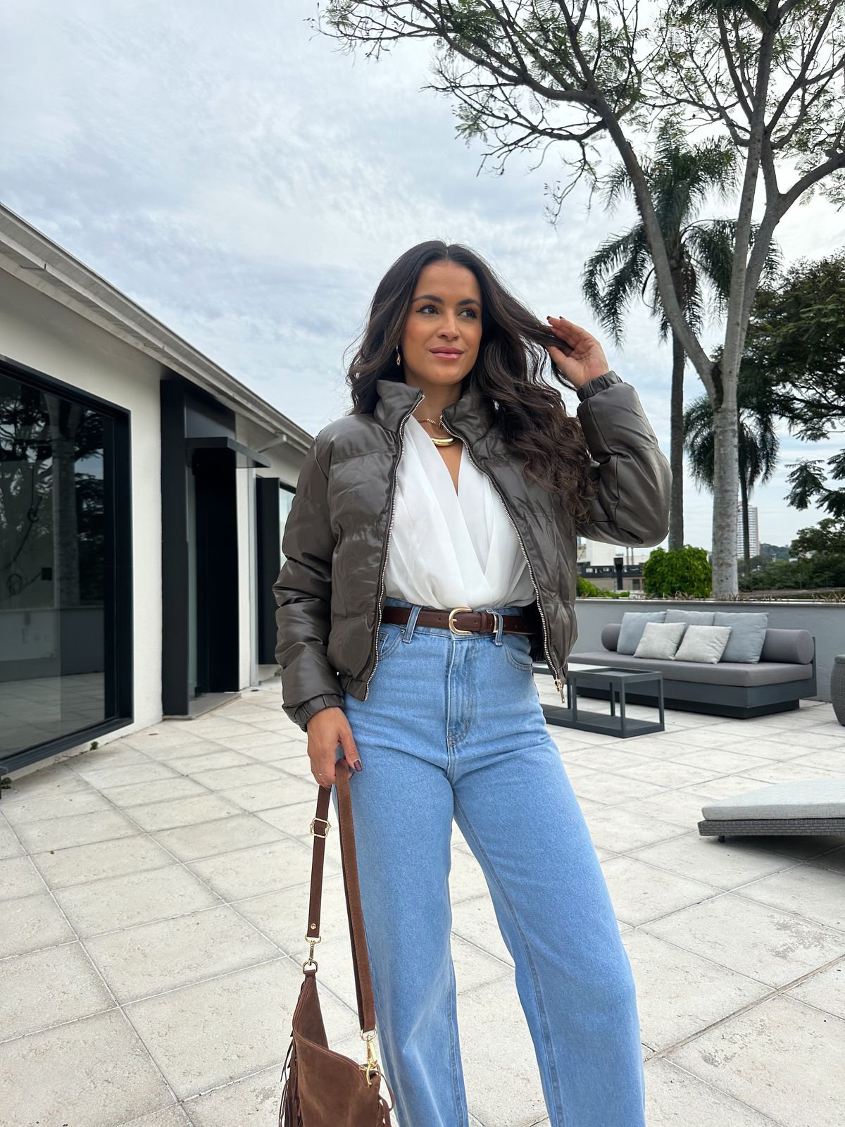 Jaqueta Puffer Marrom Rony