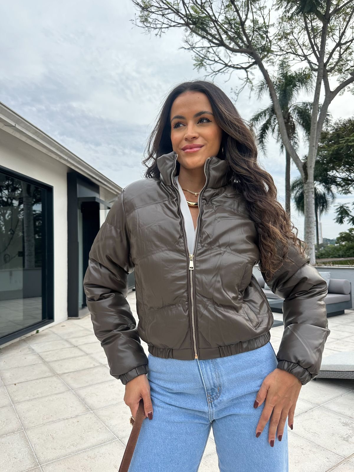 Jaqueta Puffer Marrom Rony