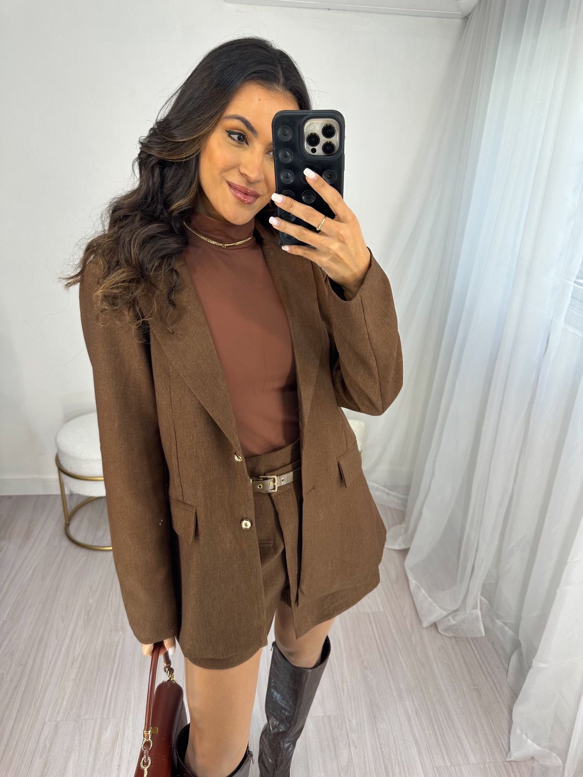 Conjunto Short Saia e Blazer marrom Sammy