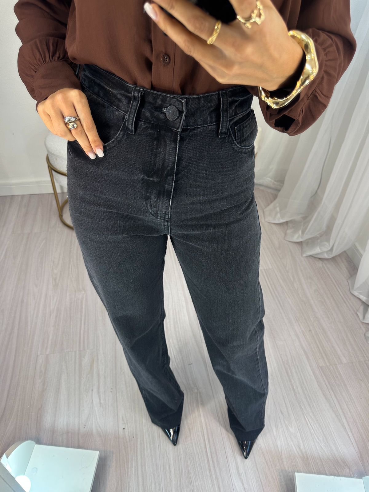 Calça Wide Leg Sofi Preta Estonada