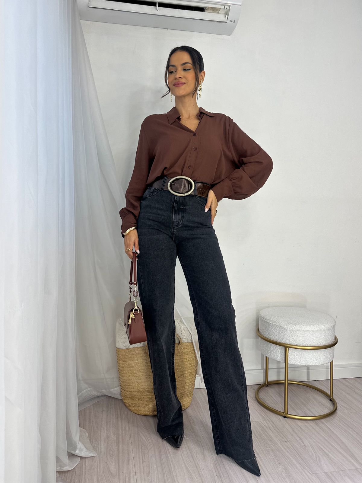 Calça Wide Leg Sofi Preta Estonada