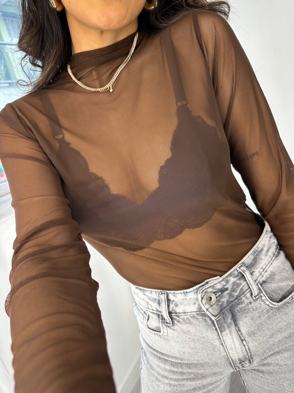 Blusa Tule Marrom Tefy