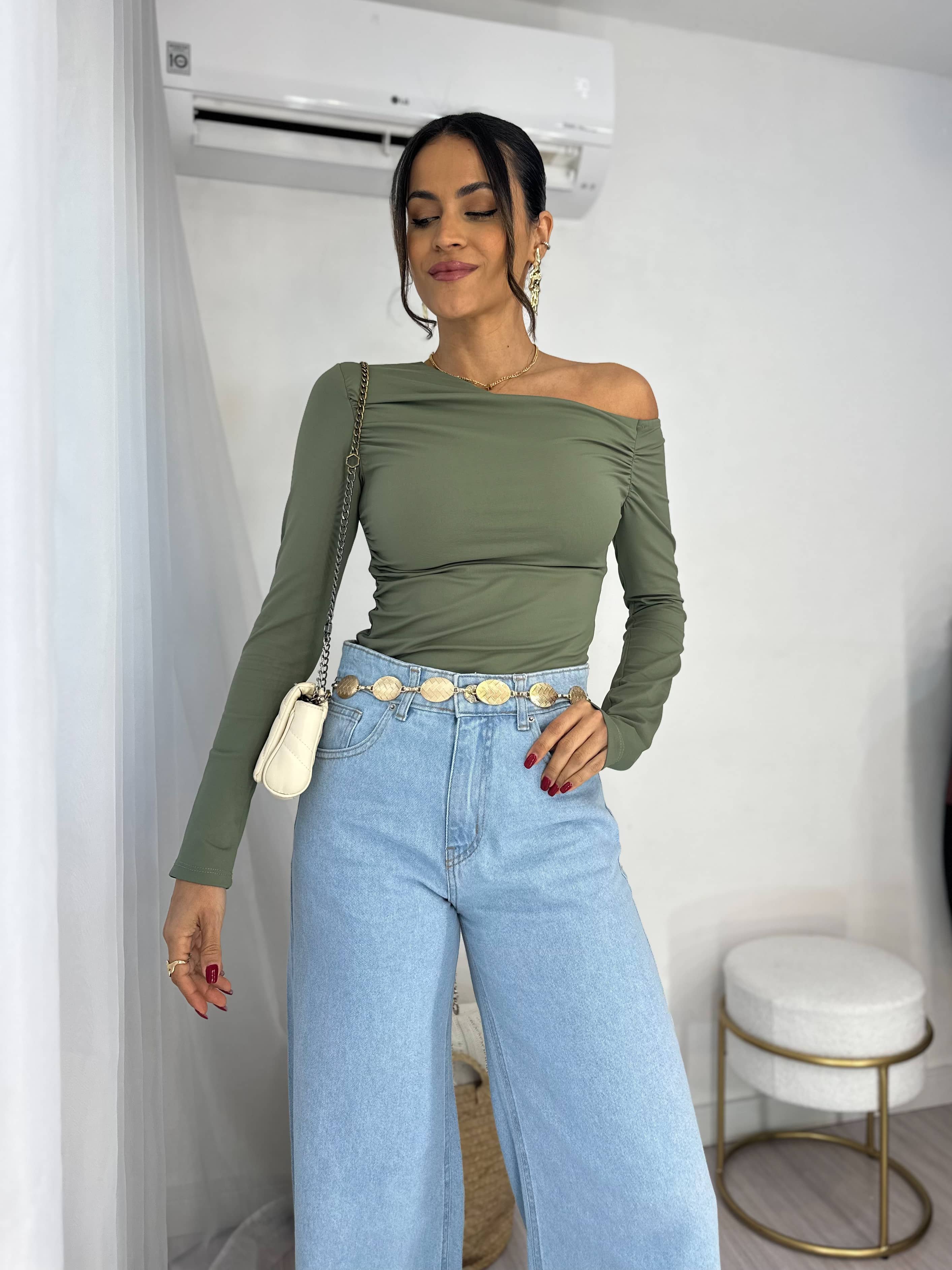 Blusa Ombro a Ombro Verde Thaly