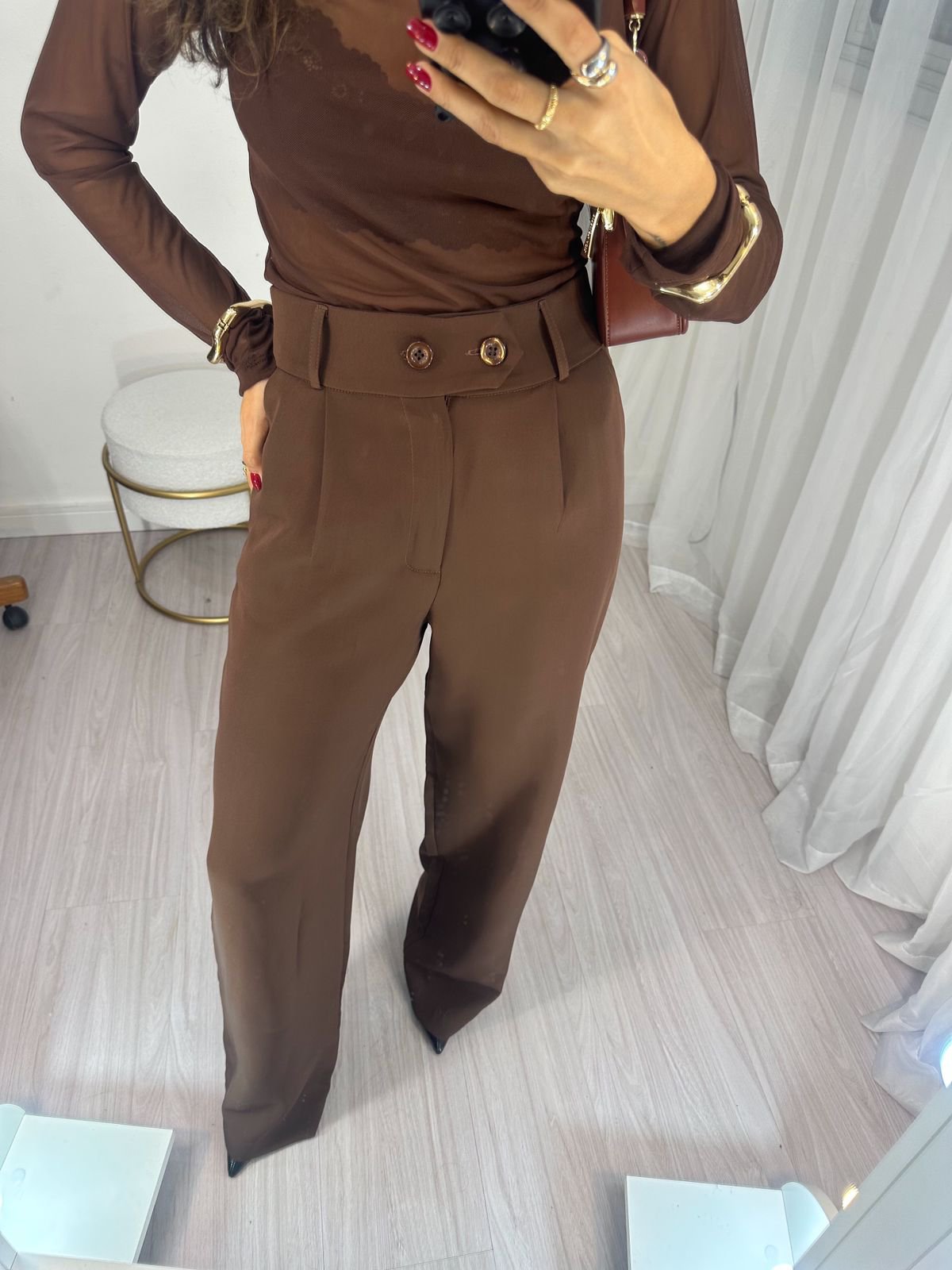 Calça Alfaiataria Wide Leg Marrom Tuty