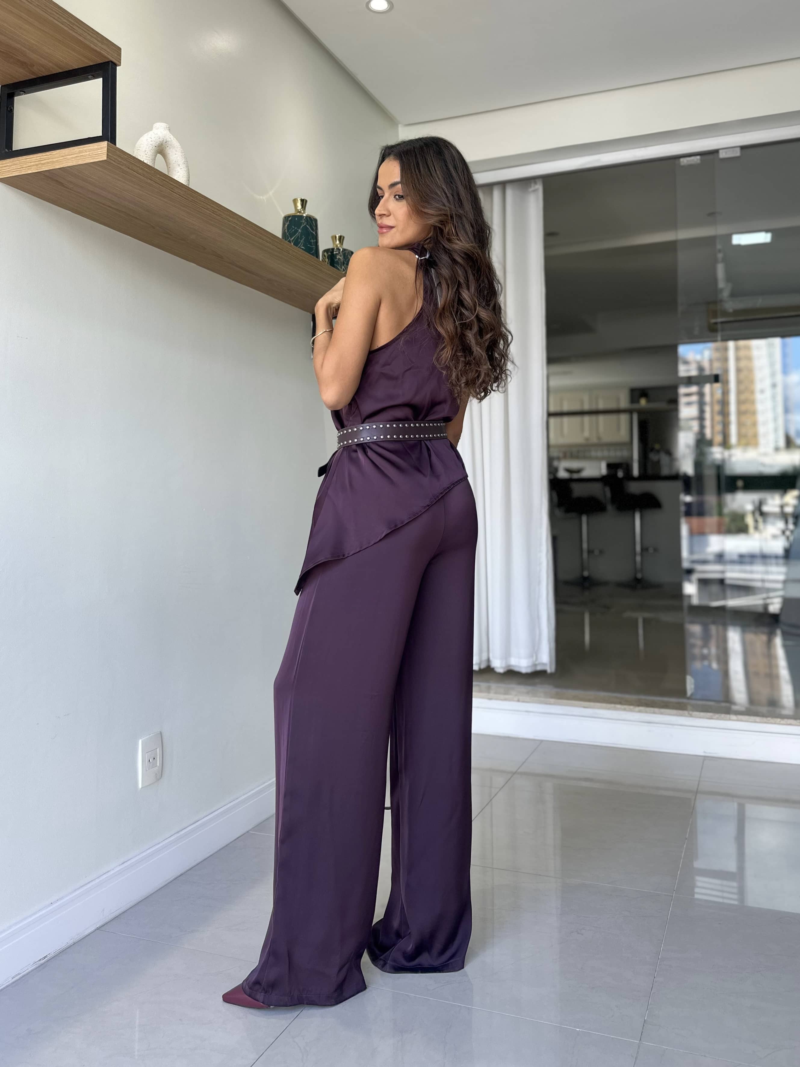 Conjunto Acetinado Vinho Mayra