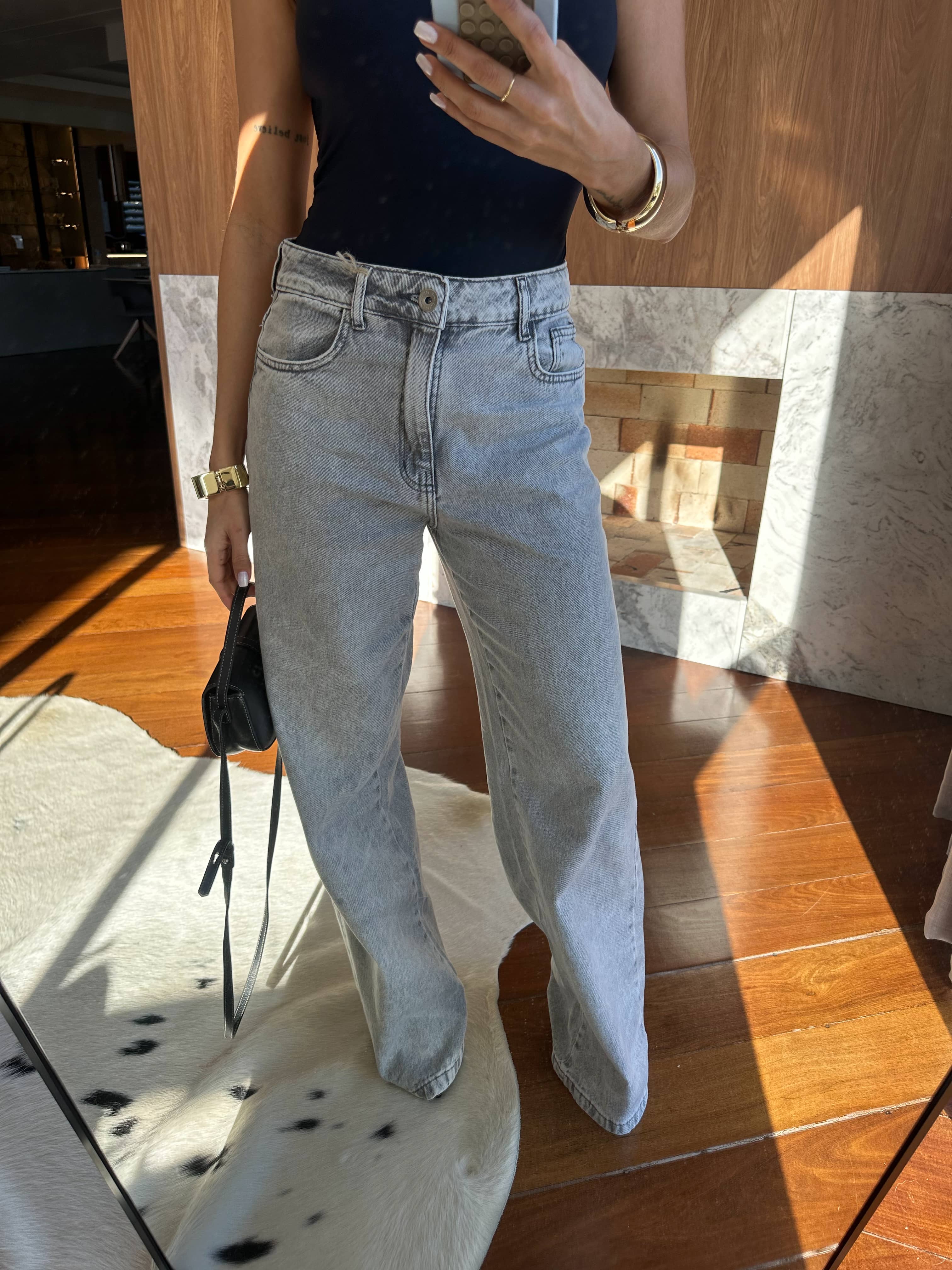 Calça Jeans Wide Leg Estonada Nina