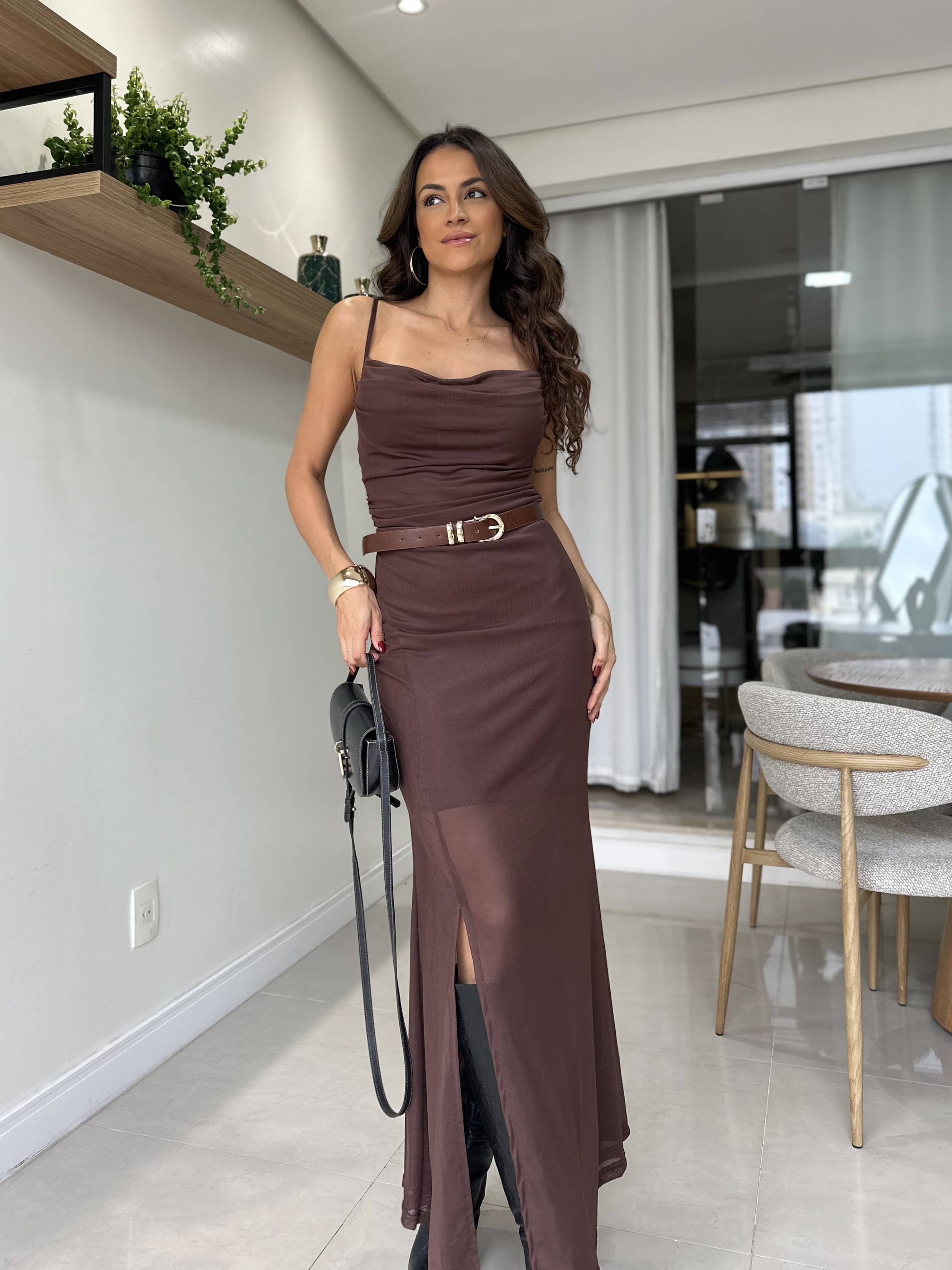 Vestimos Marrom Tule Samira