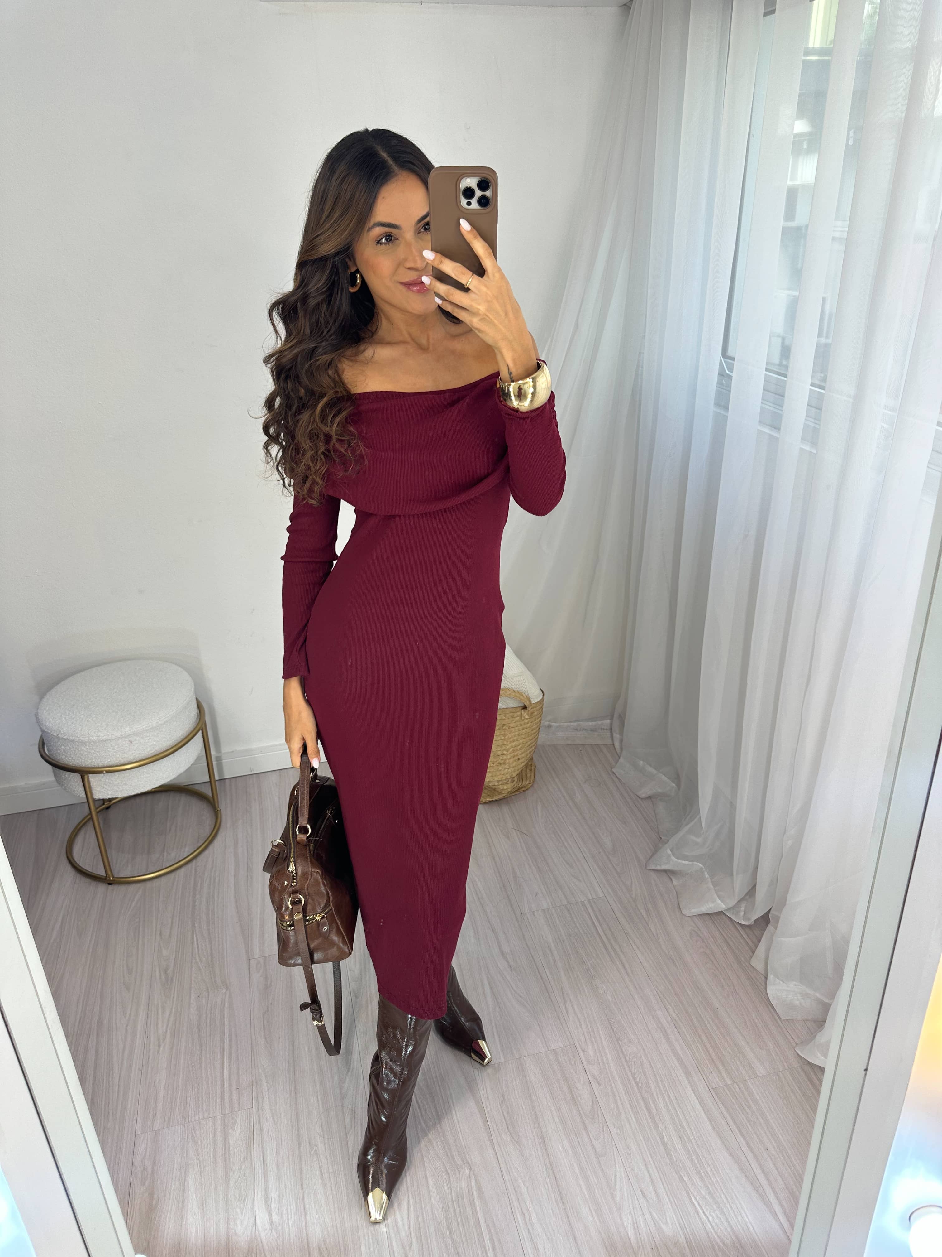 Vestido Midi Vinho Vera