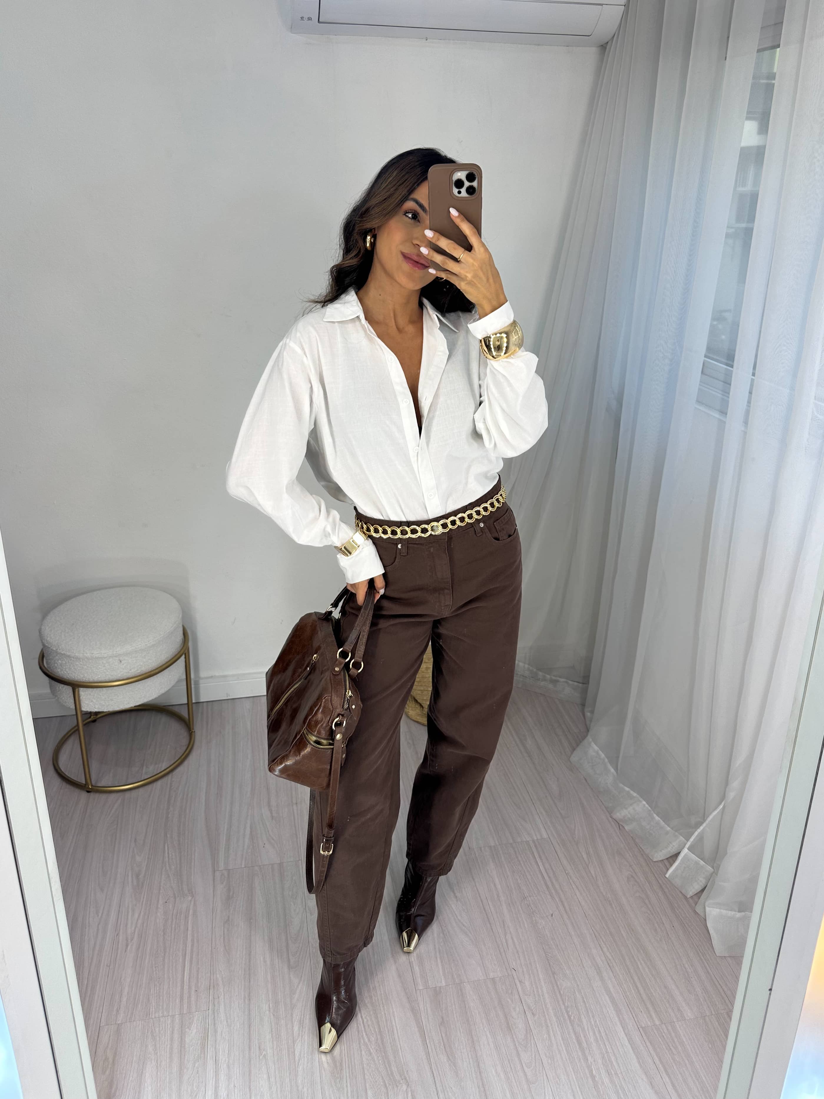 Calça Barrel Jeans Marrom Lyra