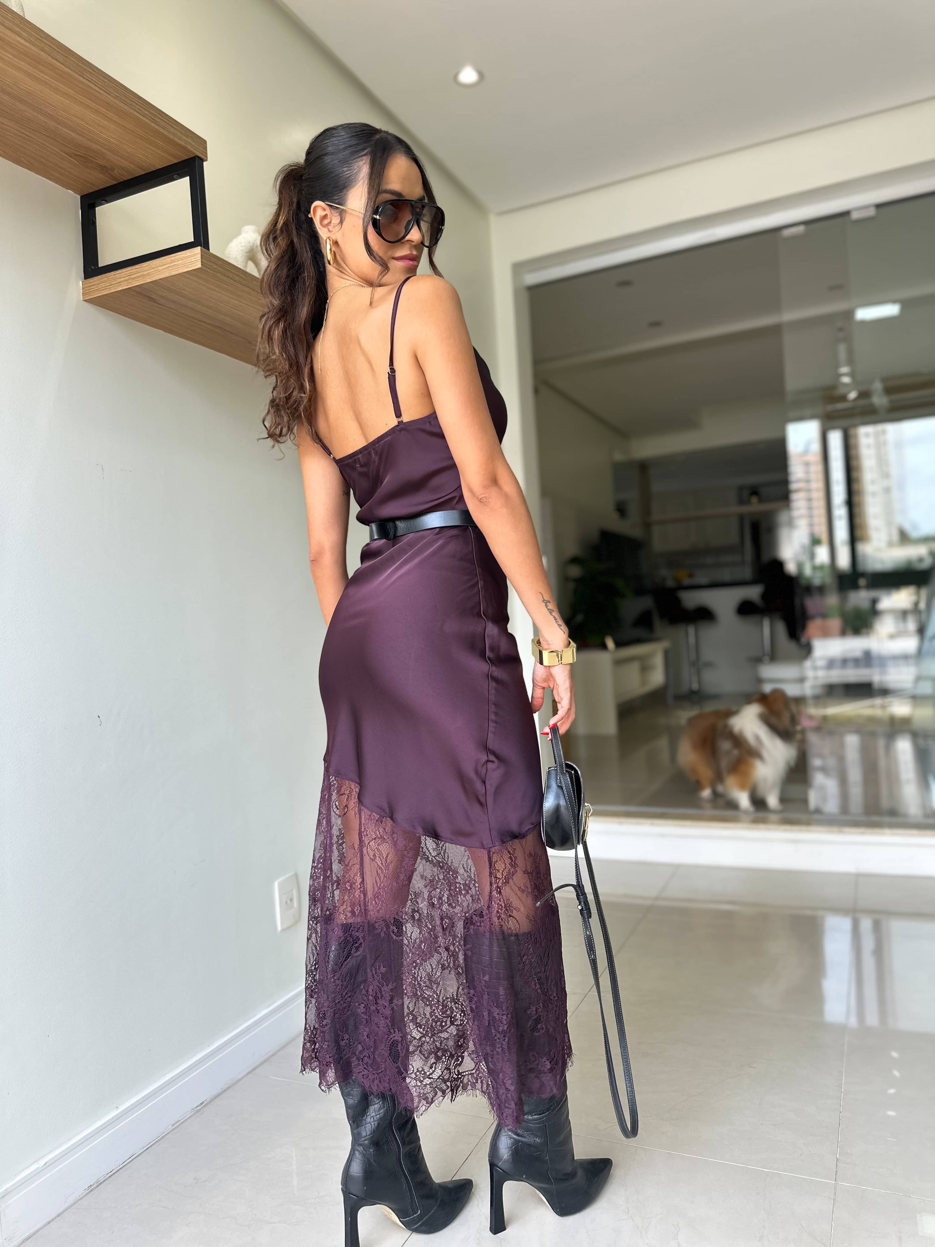 Vestido Midi Acetinado Hayka