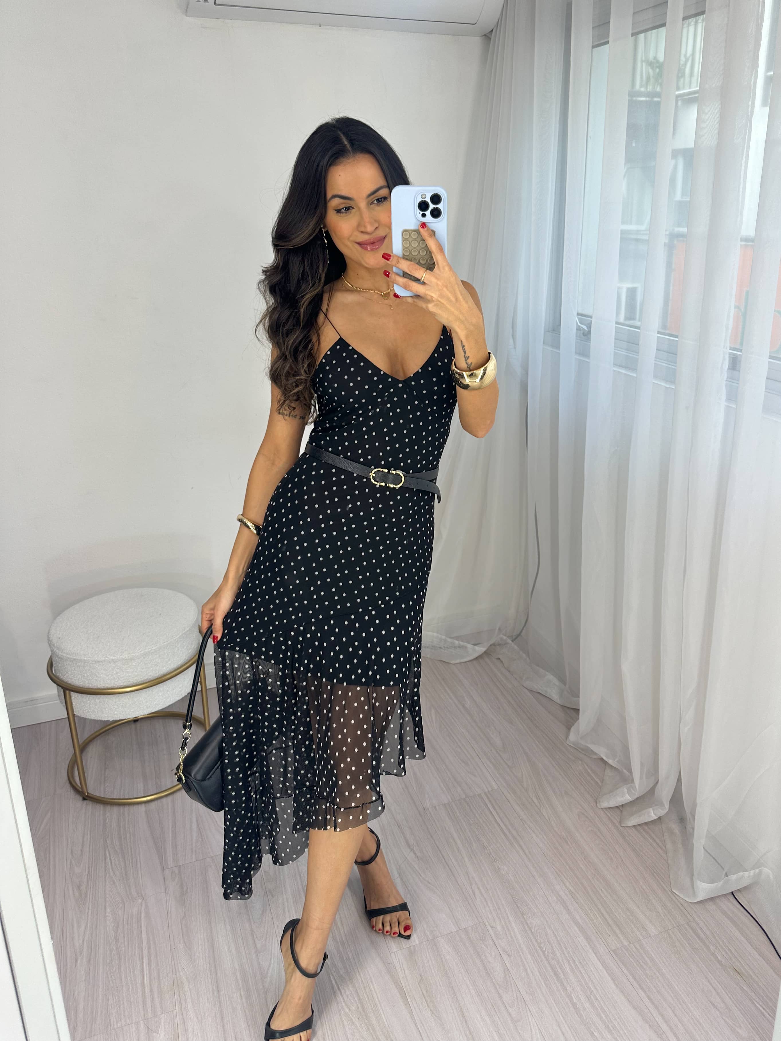 Vestido Midi Poá Marlyn