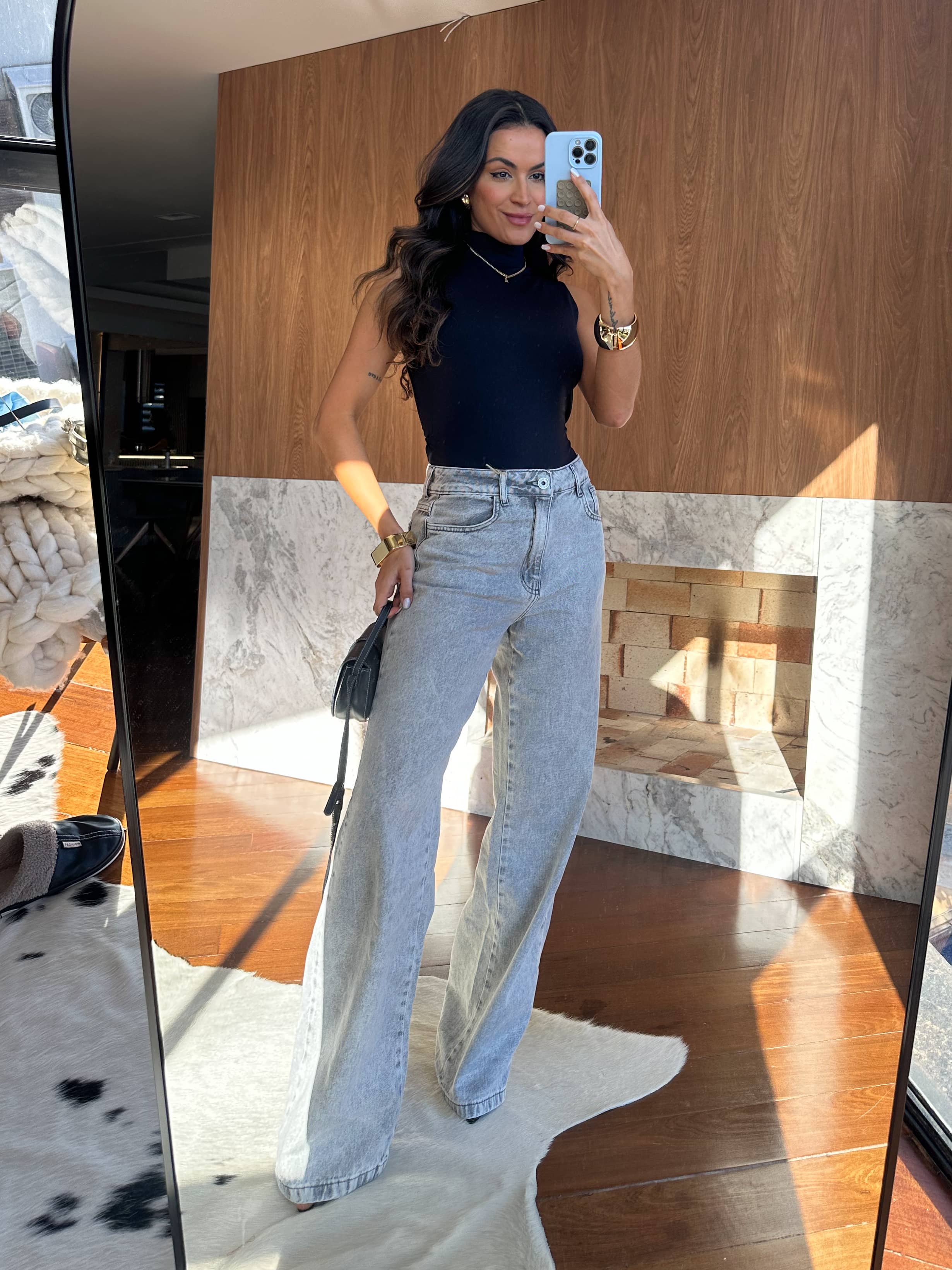 Calça Jeans Wide Leg Estonada Nina