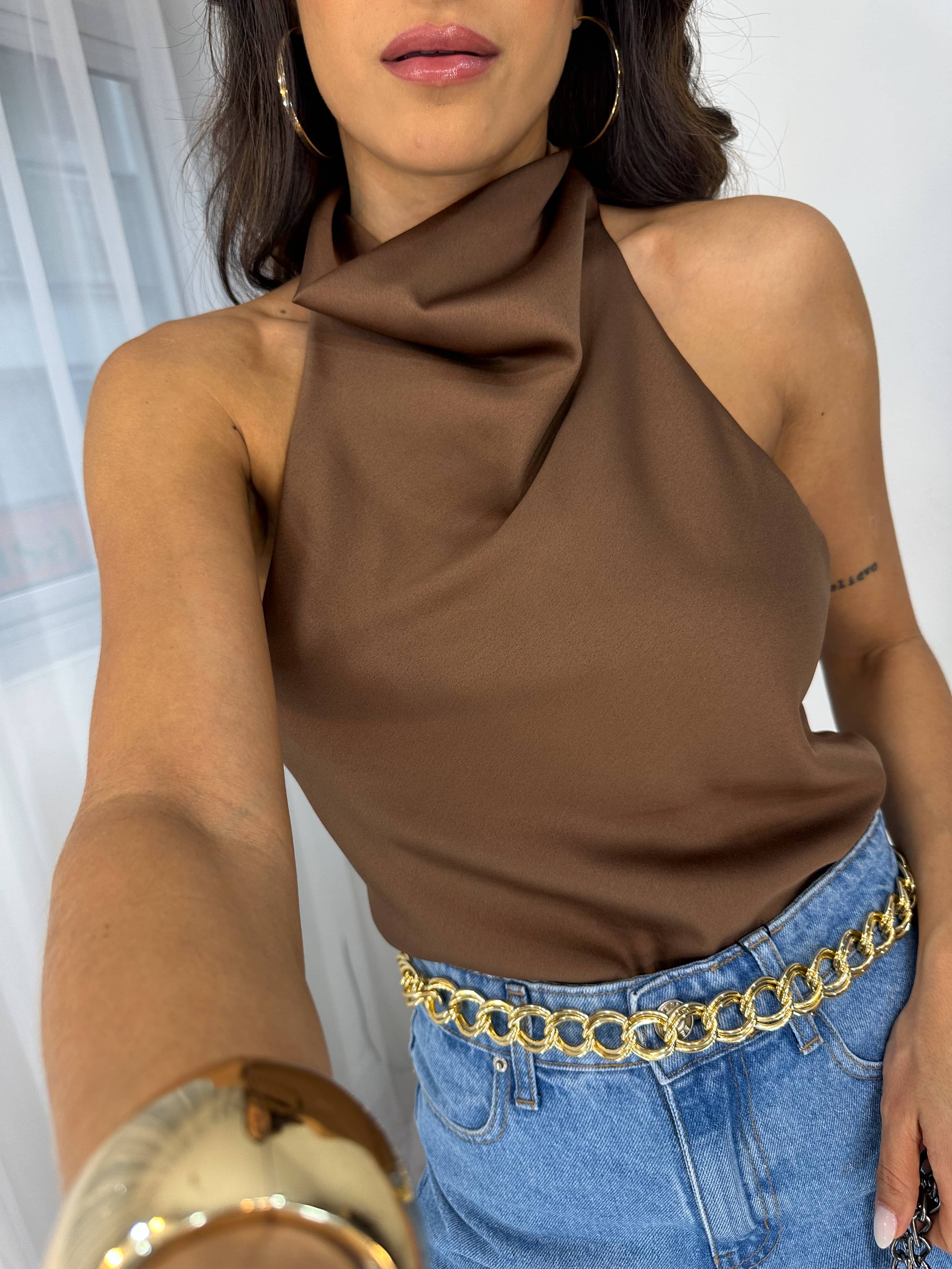 Blusa Acetinada Zara Marrom