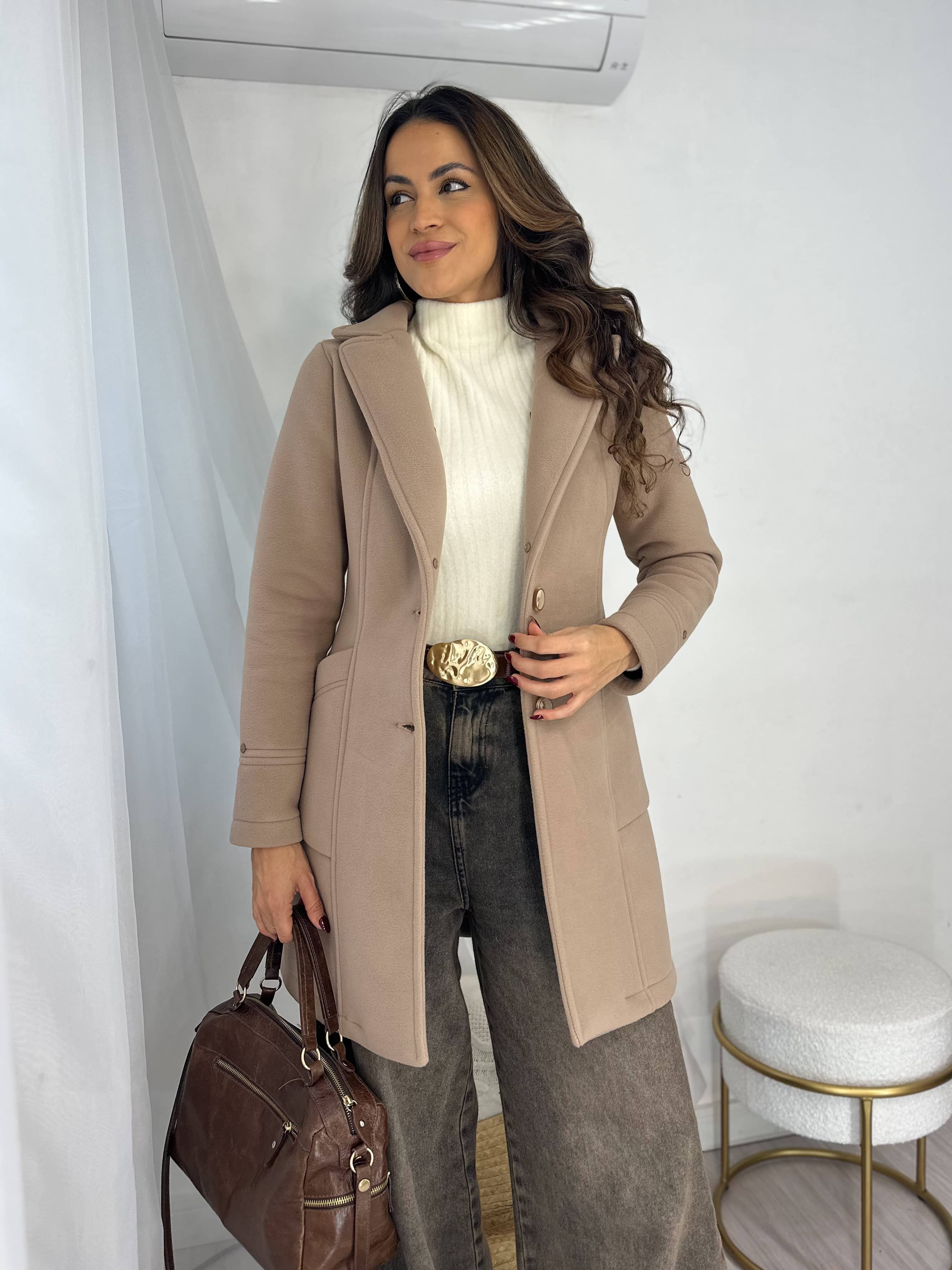 Casaco Ultra Premium Térmico Gola Pele Madrid Nude