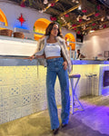 Calça Wide Leg Jeans com Aplicação Laisa