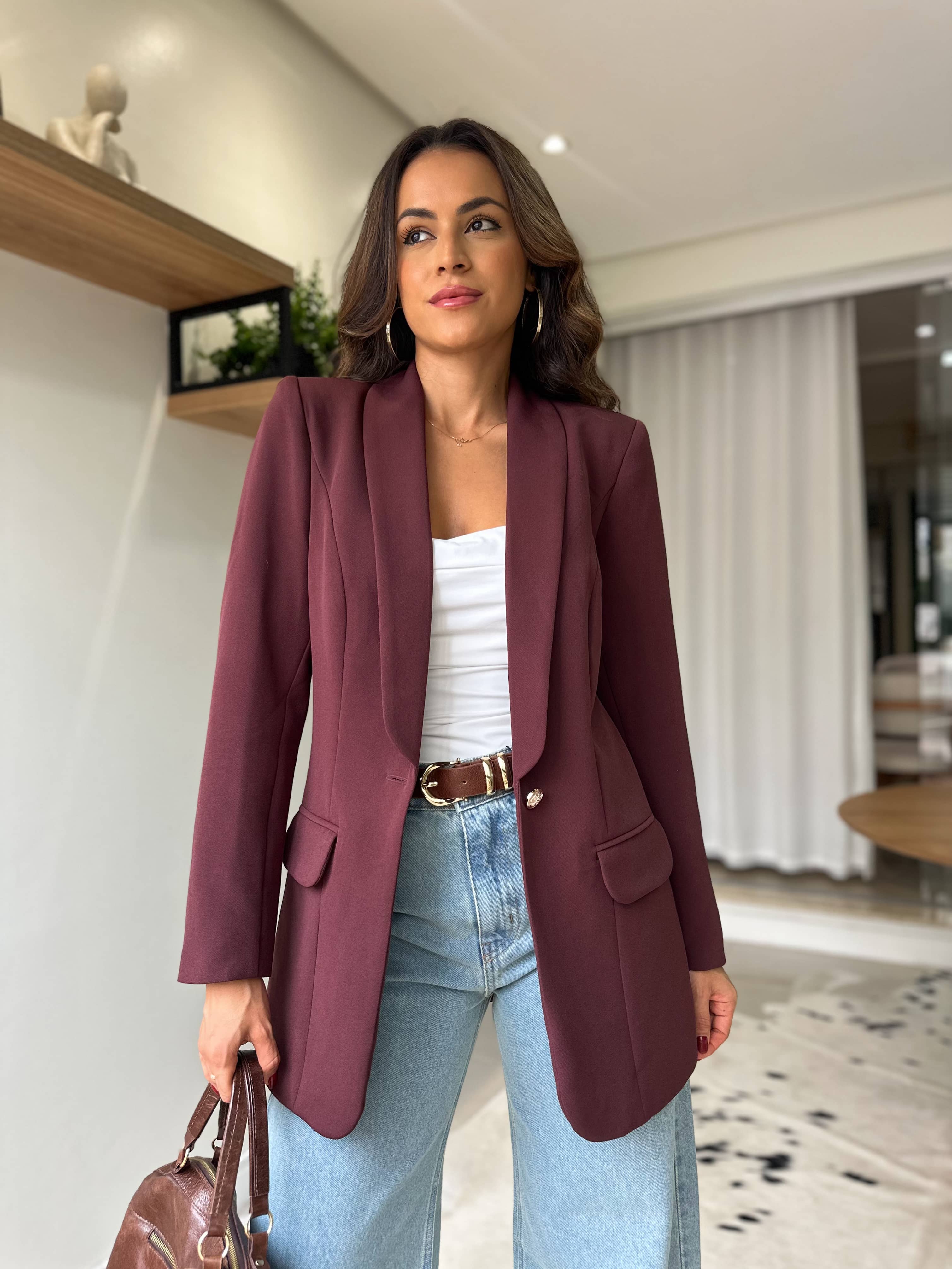 Blazer Alongado Marrom Lia