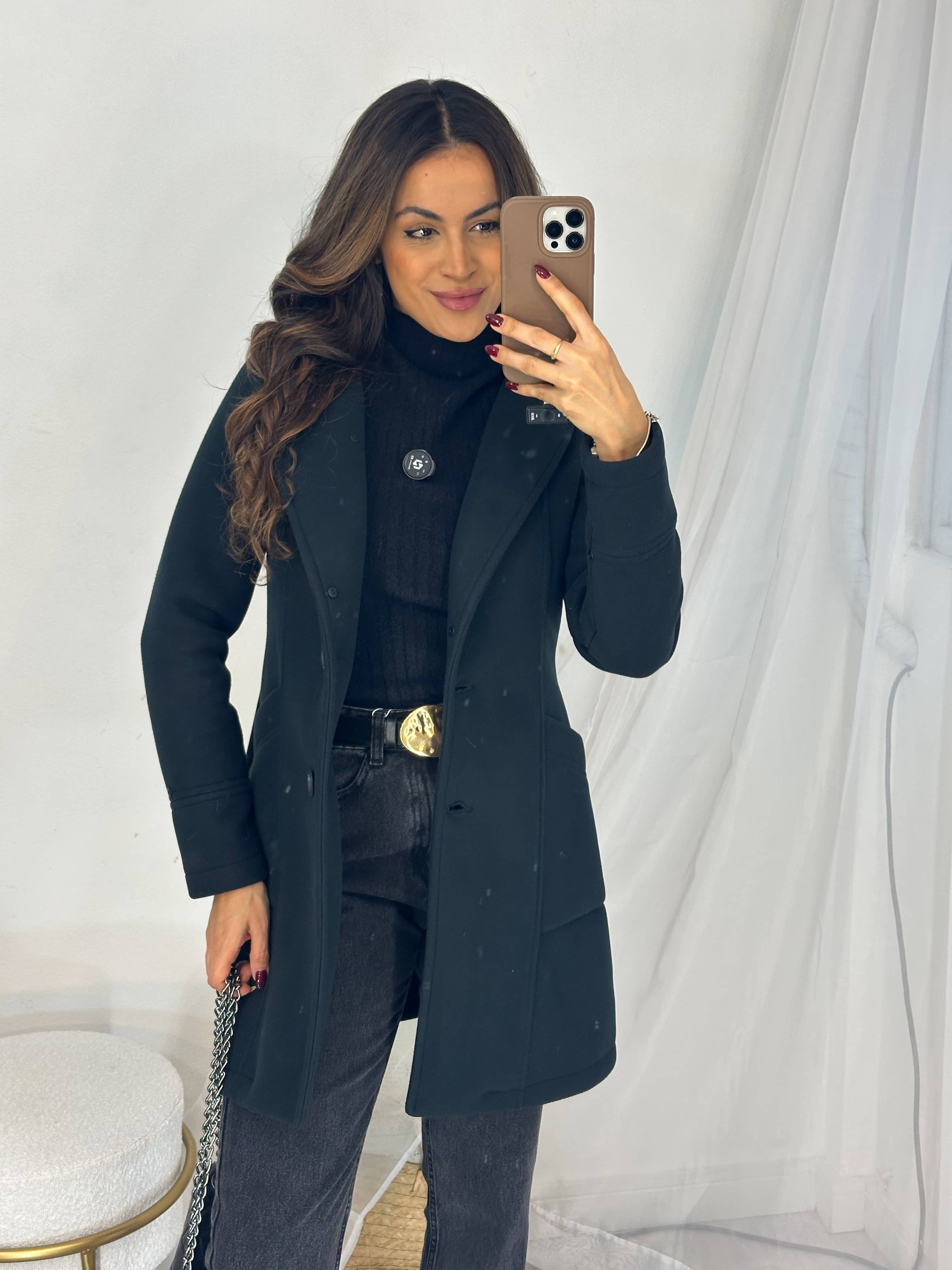 Casaco Ultra Premium Térmico Gola Pele Preto Madrid