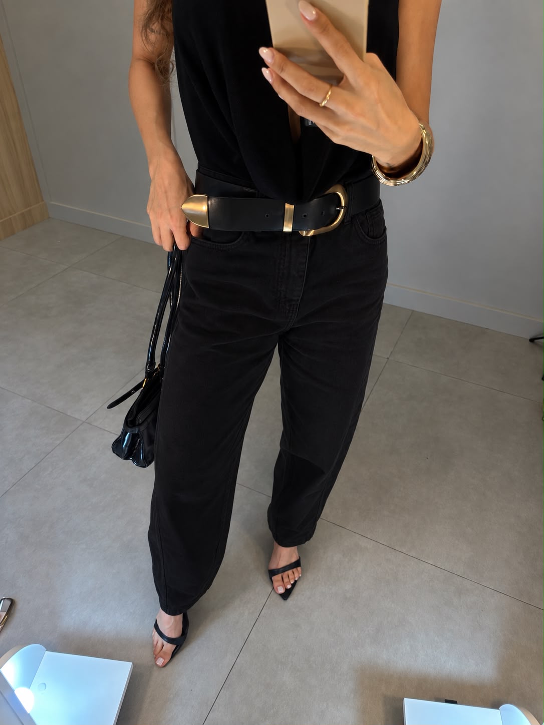 Calça Barrel Jeans Preta Lyra