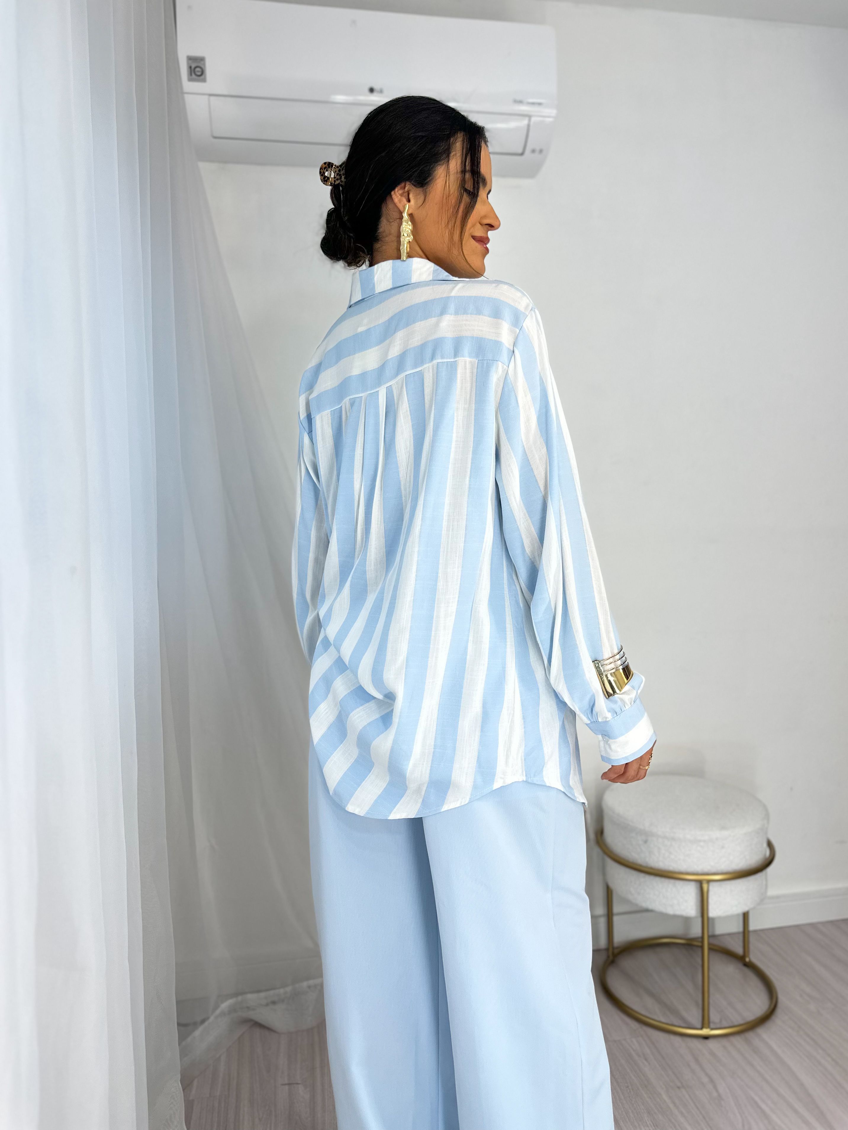 Conjunto Camisa e Cropped Rany Azul