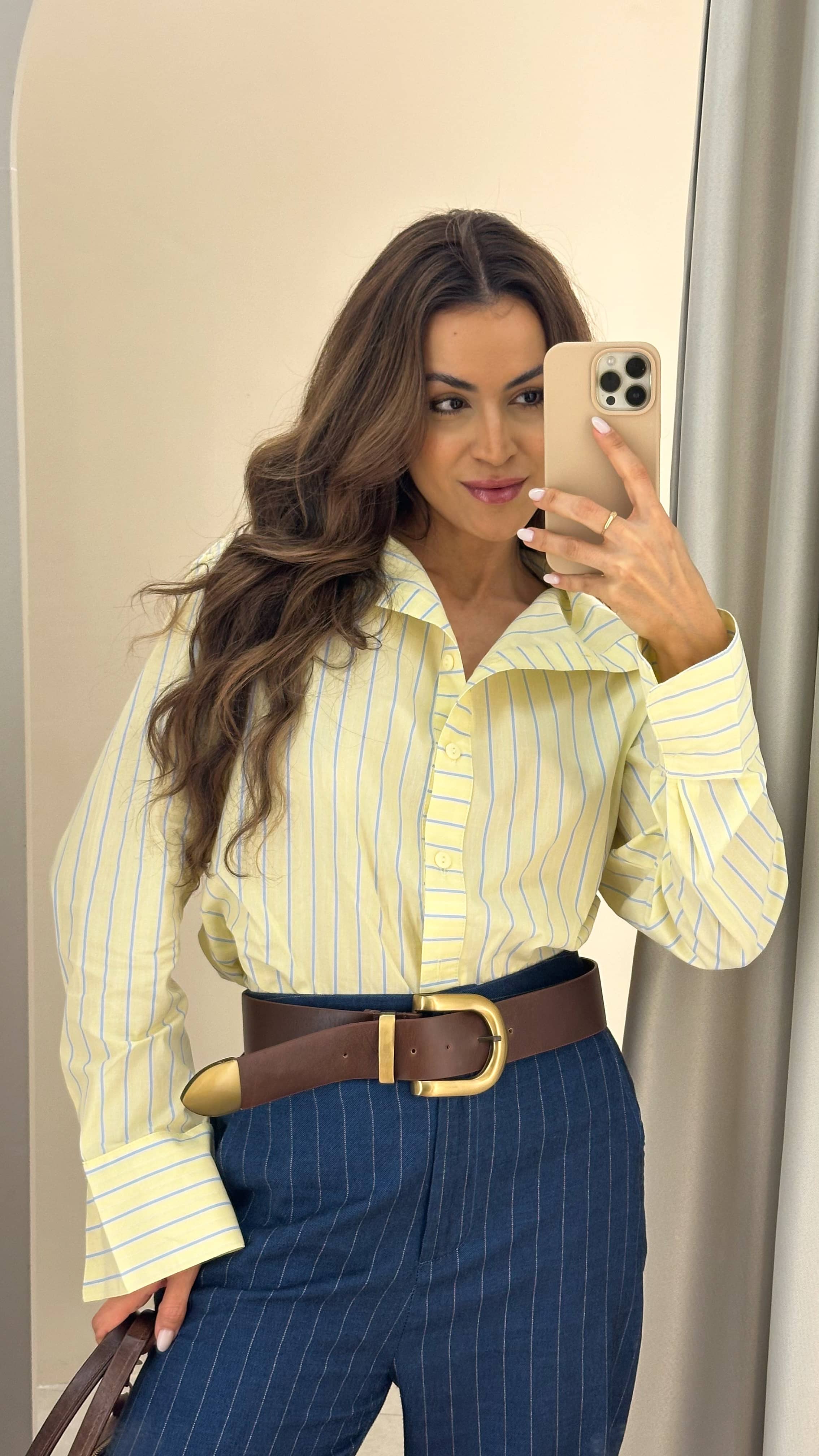 Camisa Risca de Giz Amarela Diana