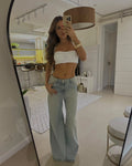 Calça Wide Leg Jeans Strass Talia