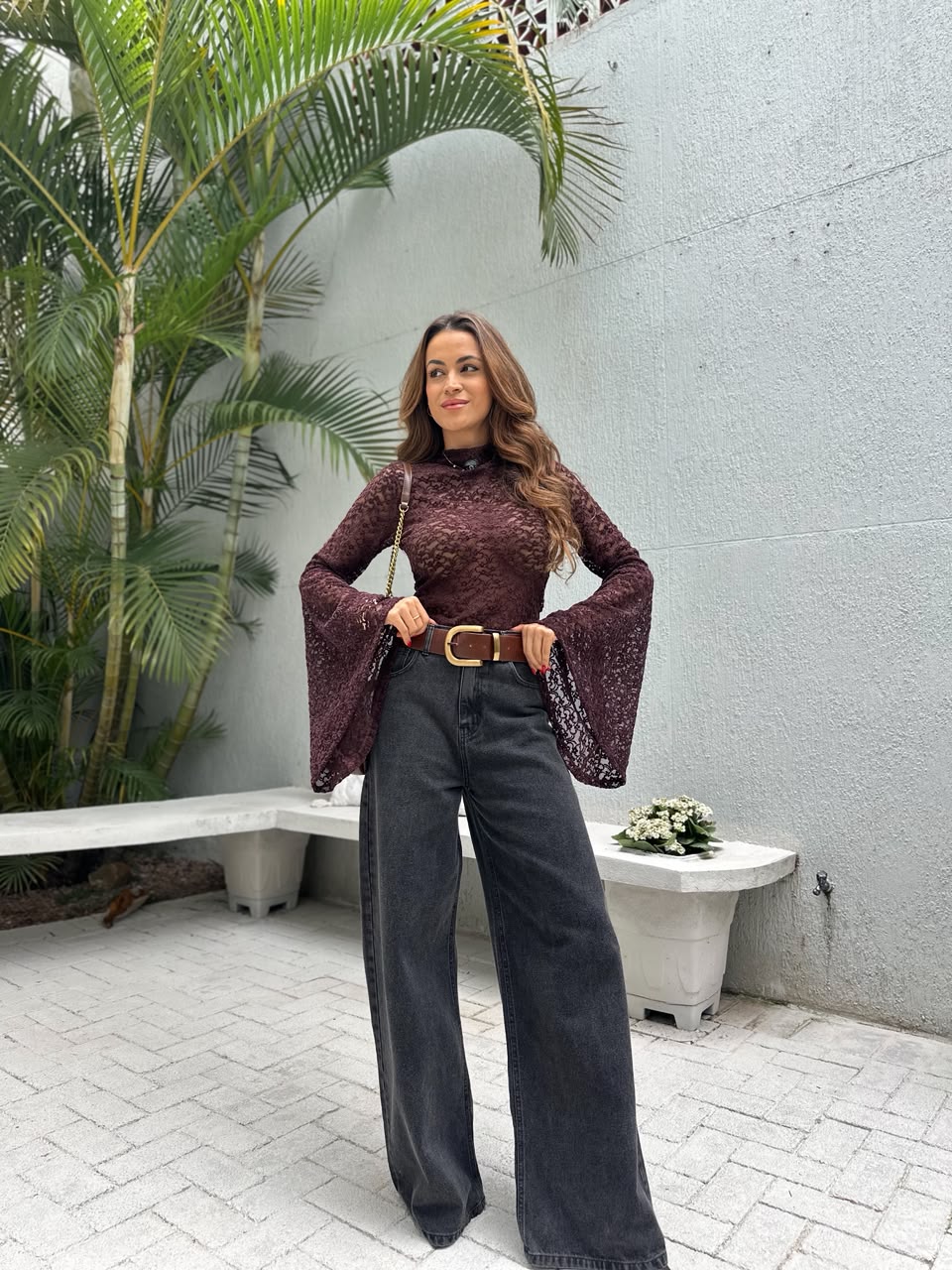 Blusa Marrom Renda Katia