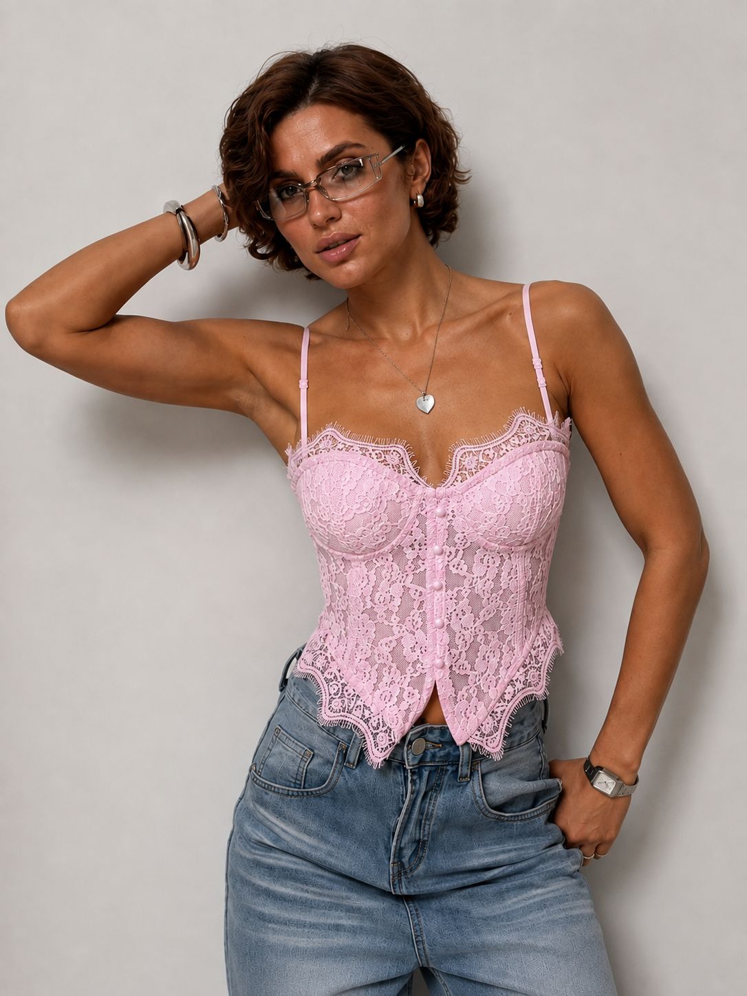 Corset Renda Rosa Wany
