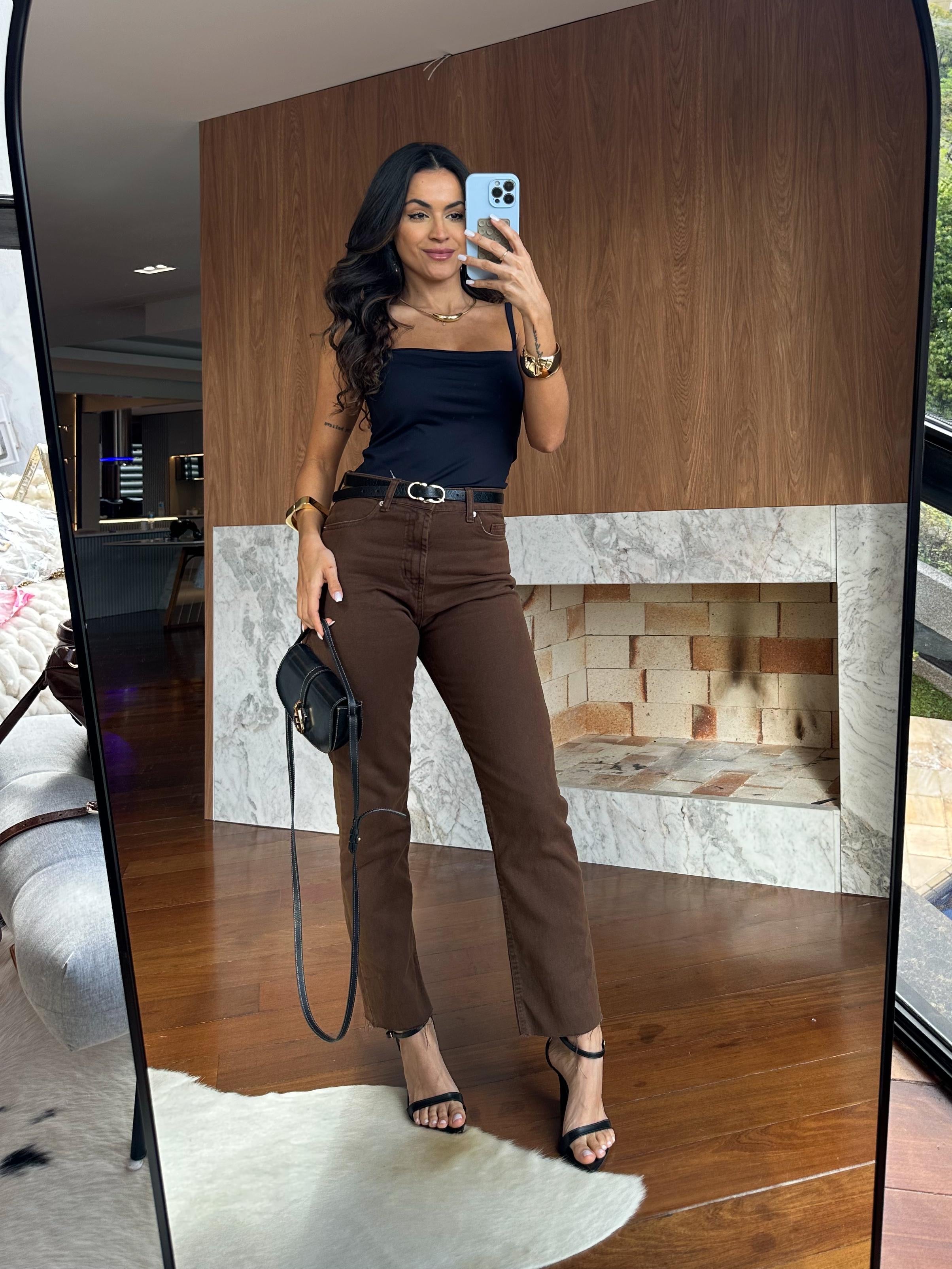 Calça Reta Jeans Mily Marrom