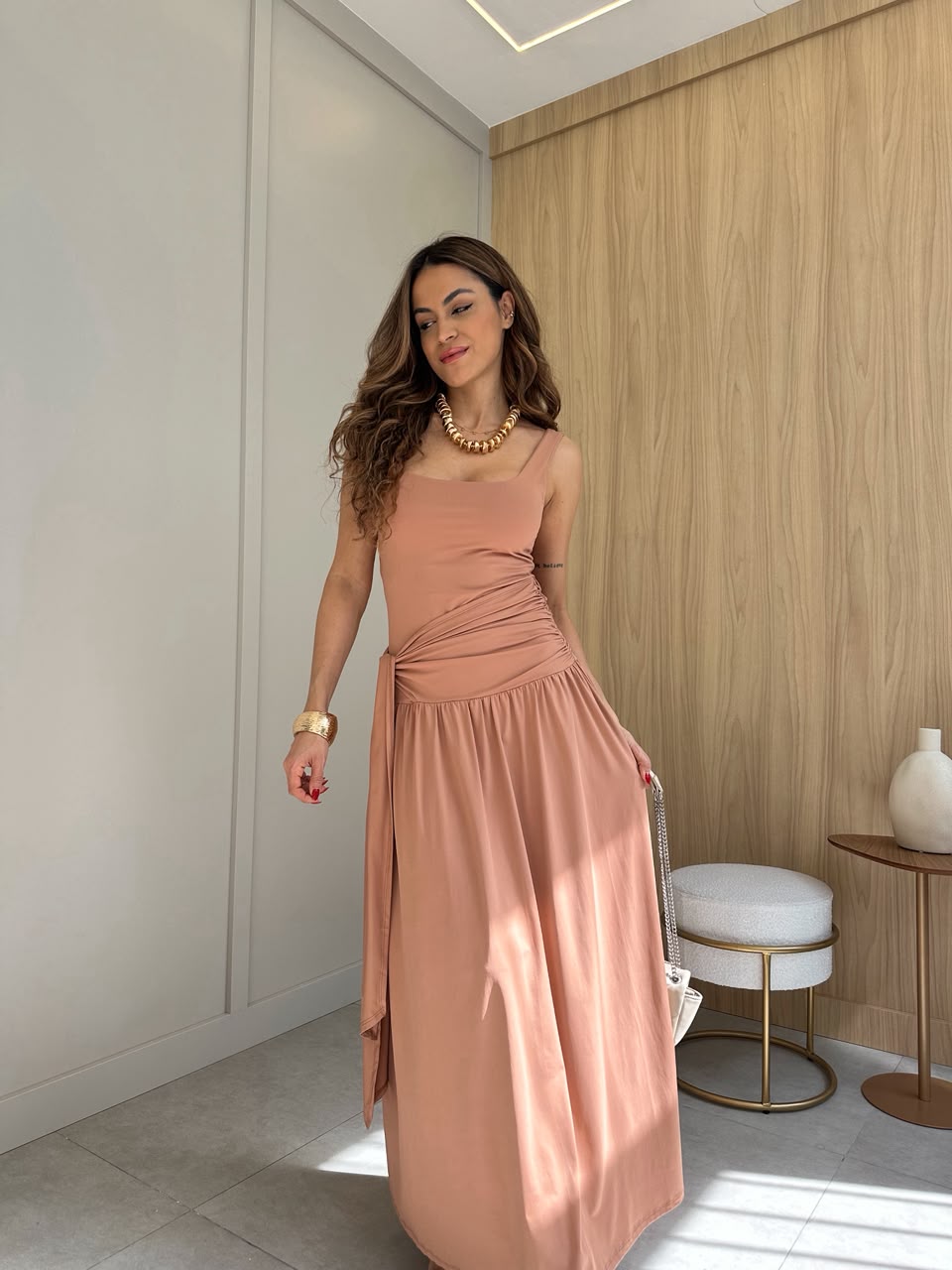 Vestido Alongado Nude Samanta