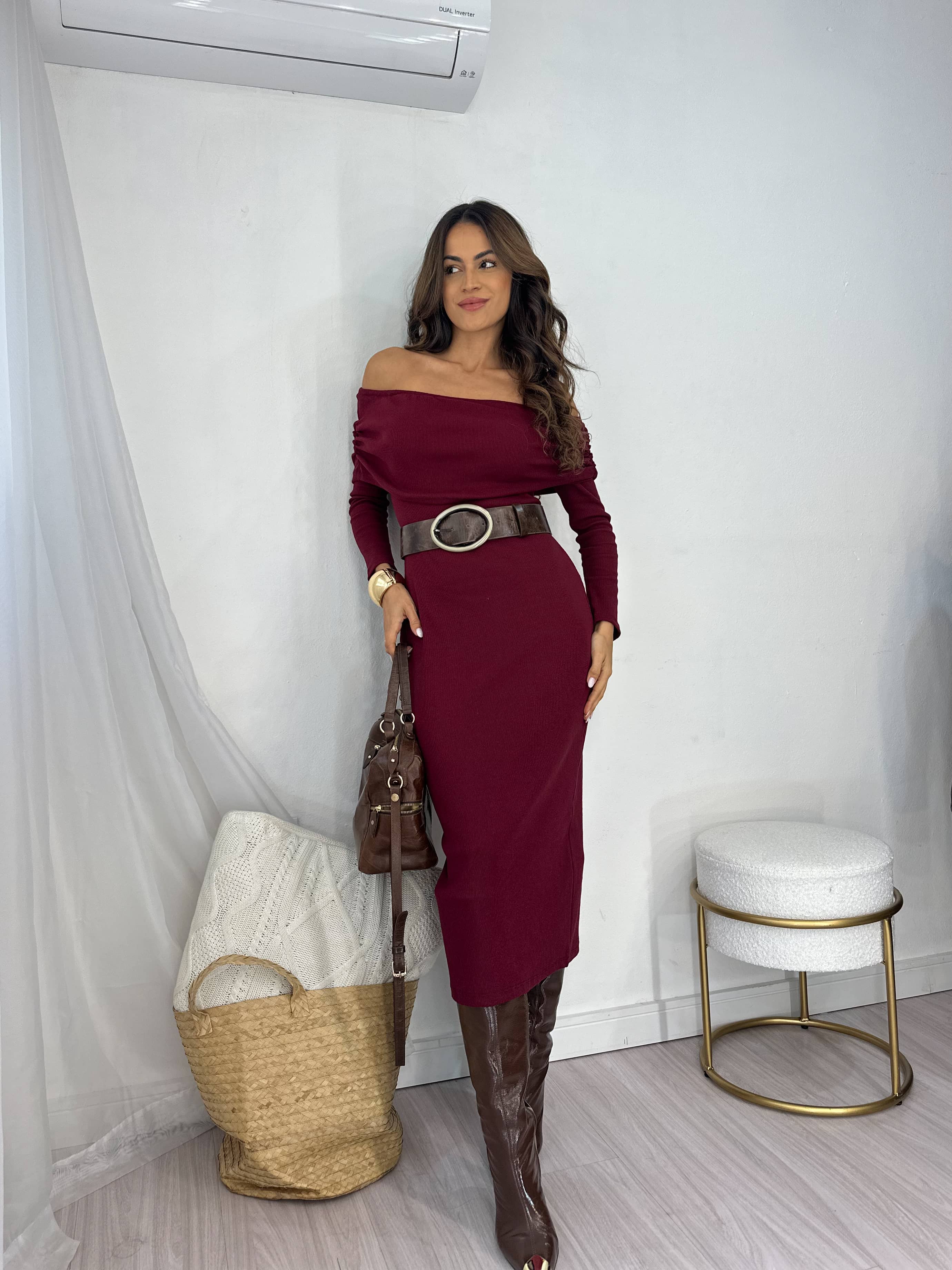 Vestido Midi Vinho Vera