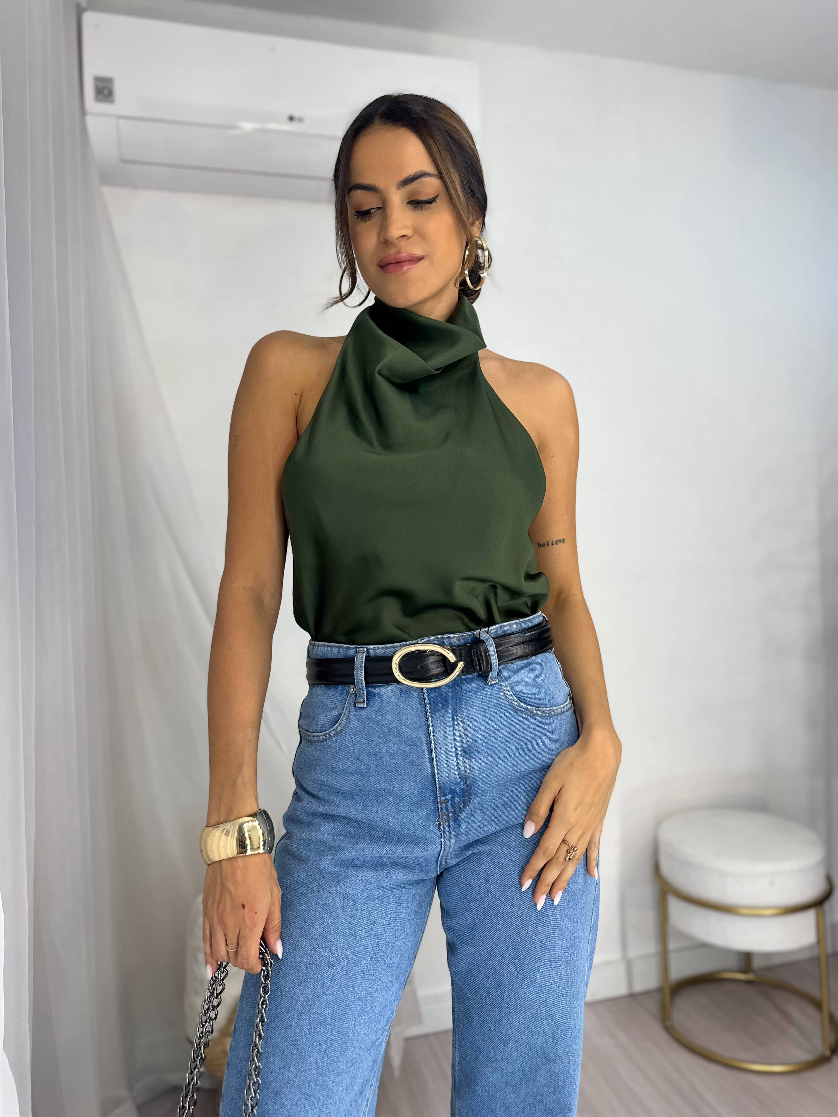Blusa Verde Acetinada Zara