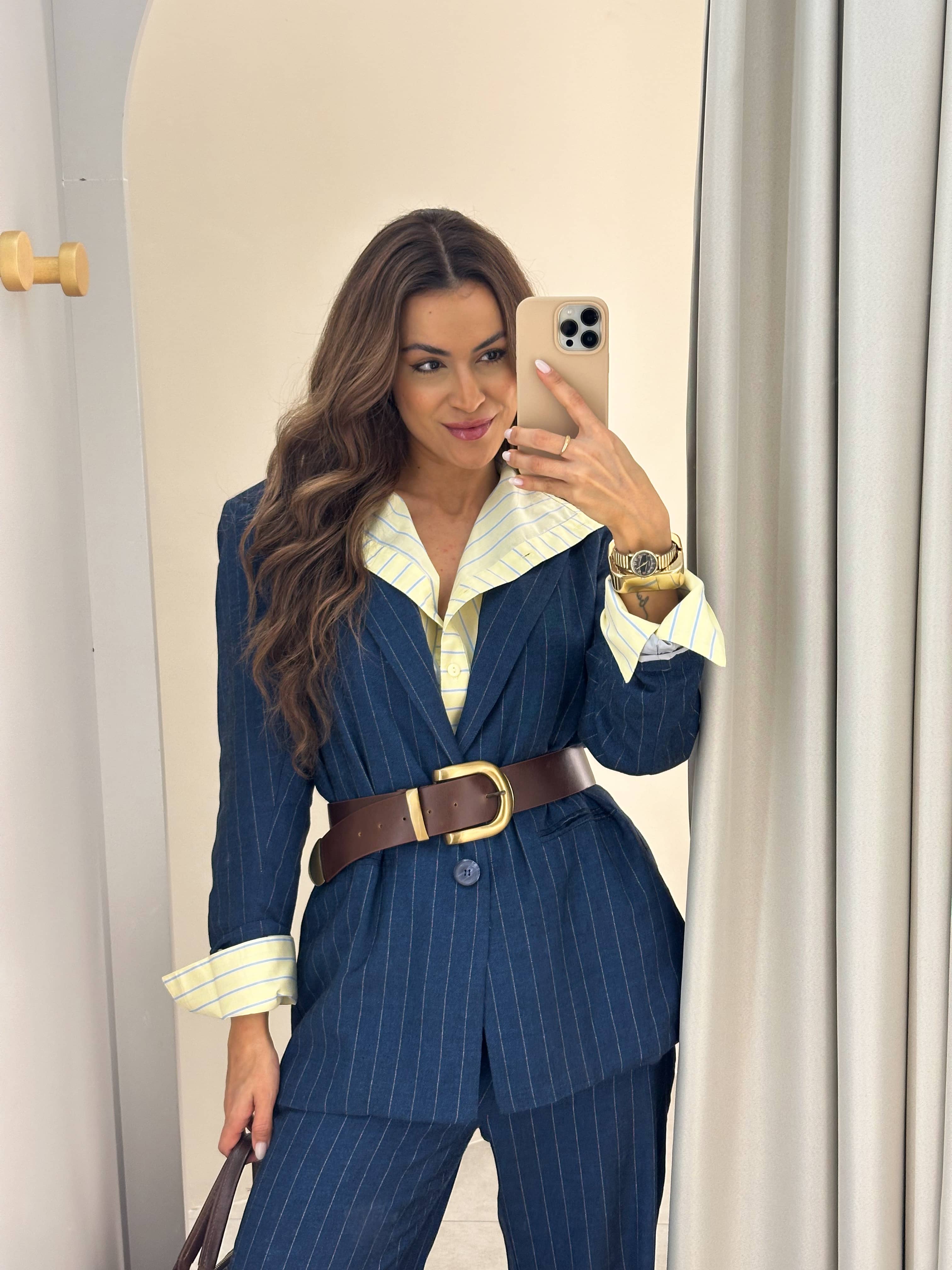 Calça Risca de Giz Azul Mery