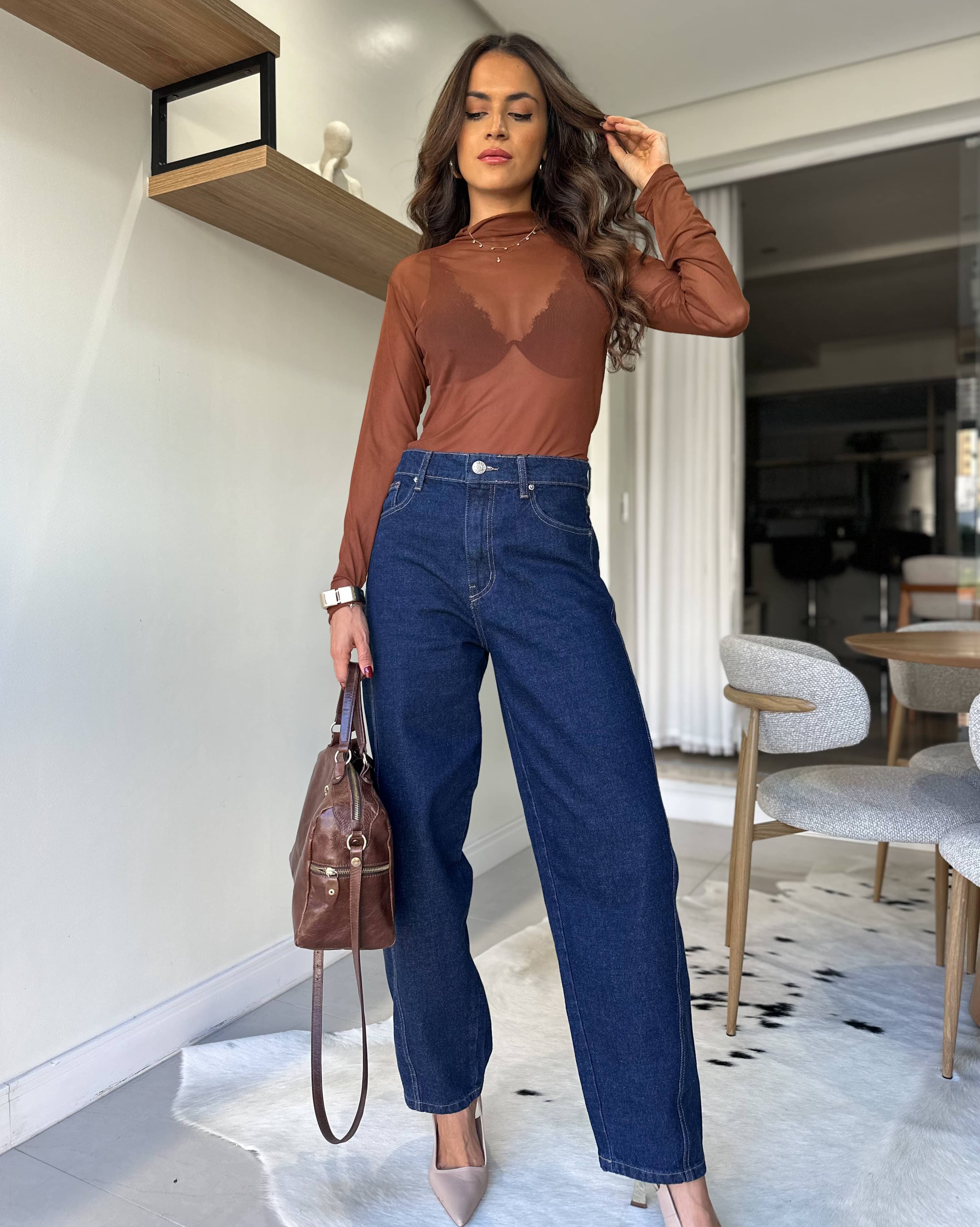 Calça Jeans Barrel Escura Lyra