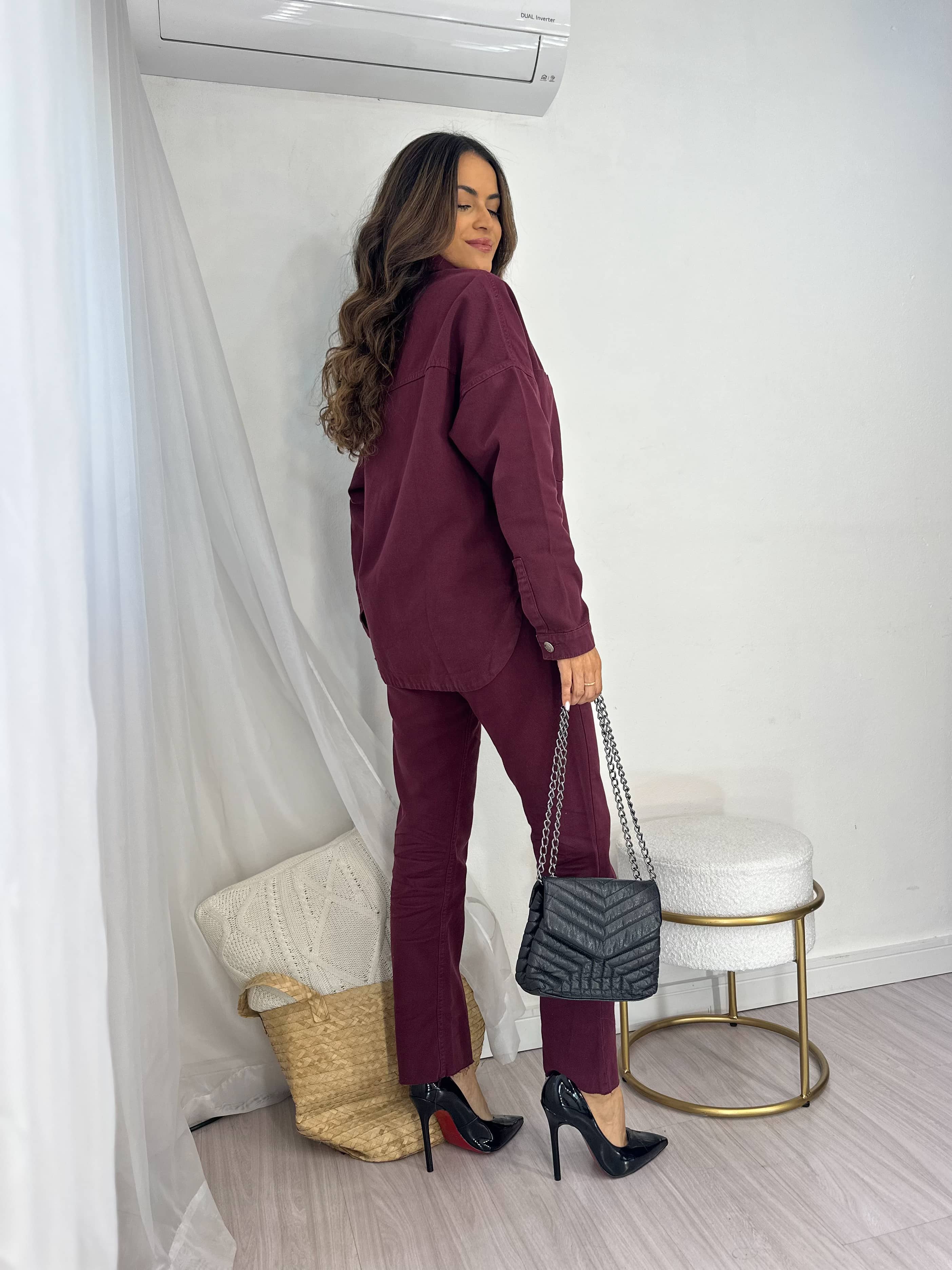 Calça Reta Jeans Mily Vinho