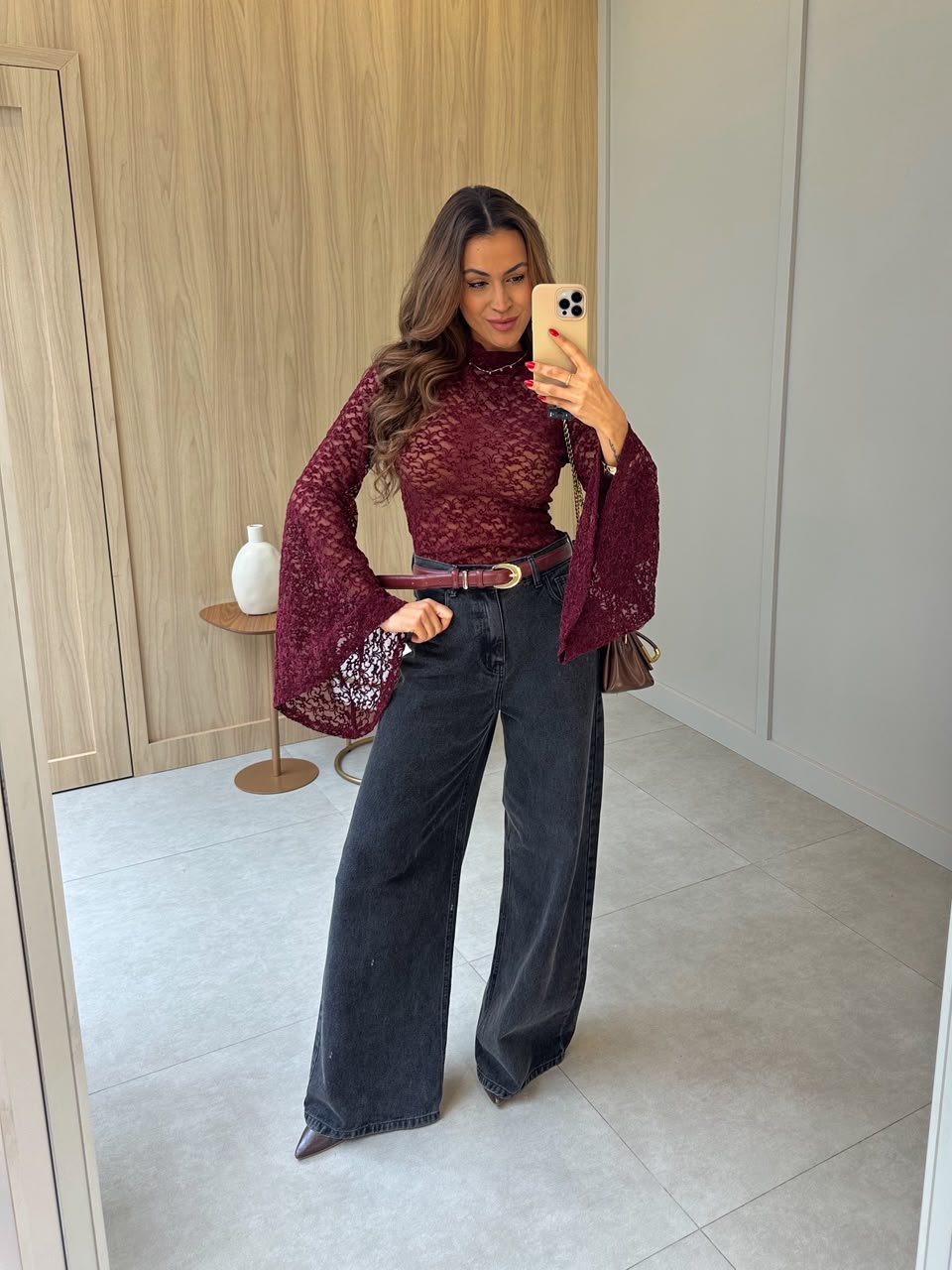 Blusa Vinho Renda Katia