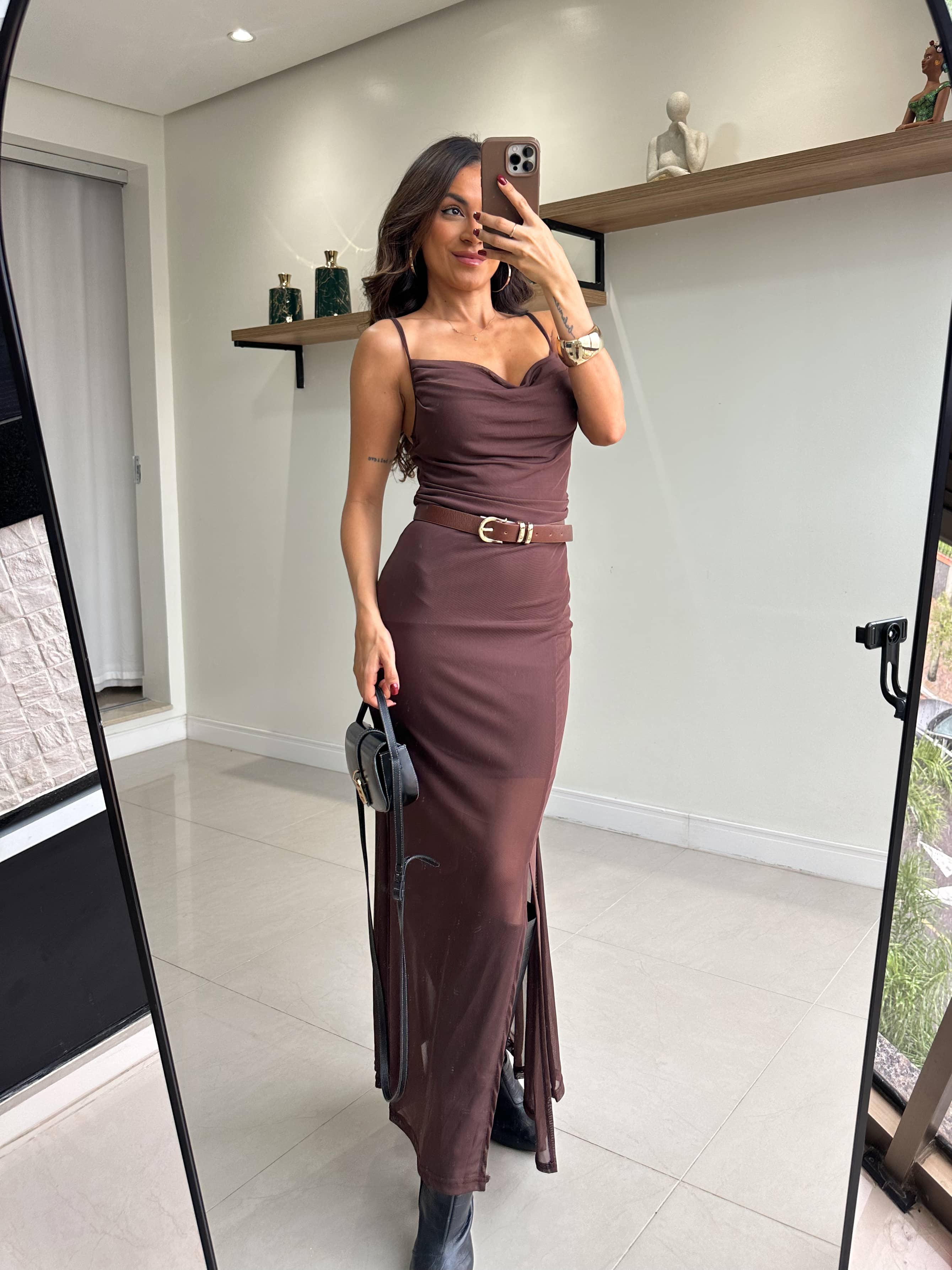 Vestimos Marrom Tule Samira