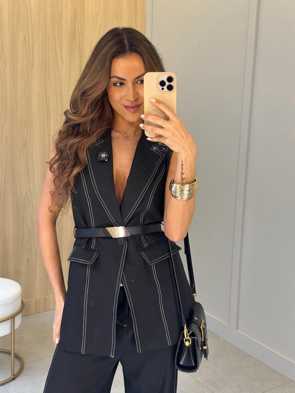 Conjunto Pespontado Preto Mara
