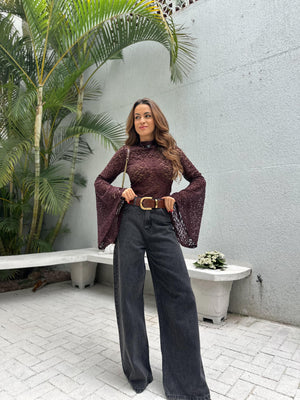 Blusa Marrom Renda Katia