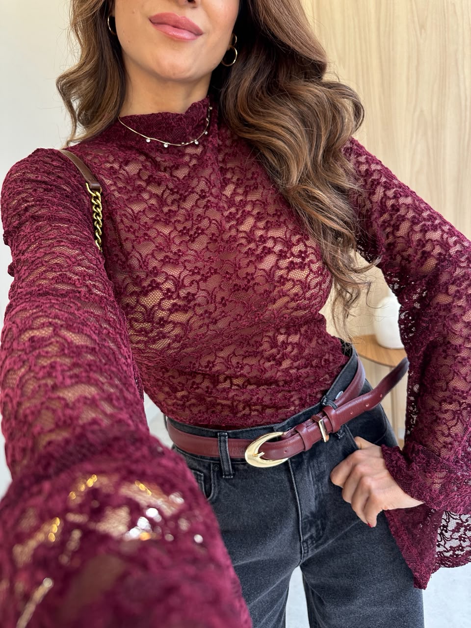 Blusa Vinho Renda Katia