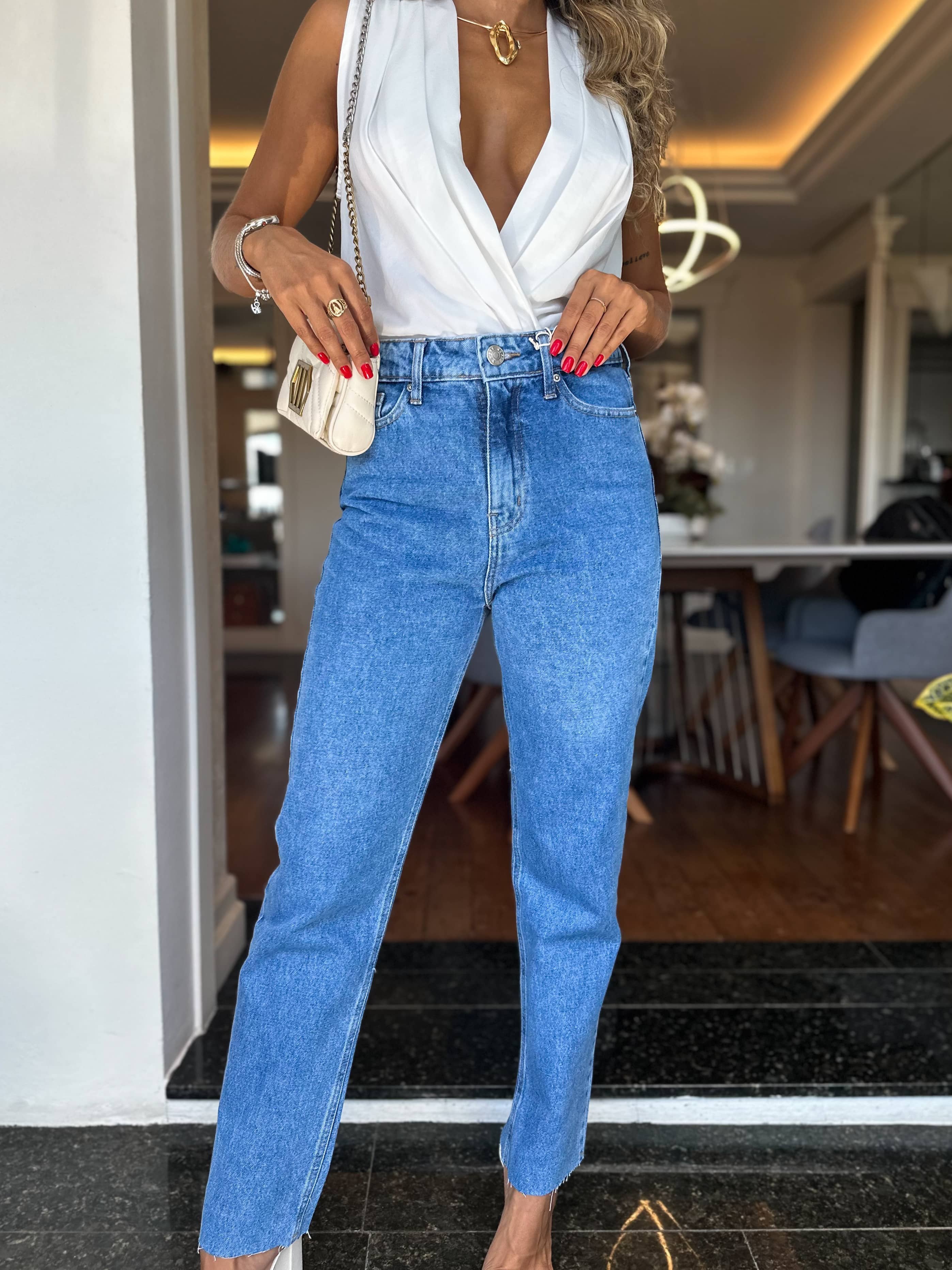 Calça Reta Jeans Mily Escura